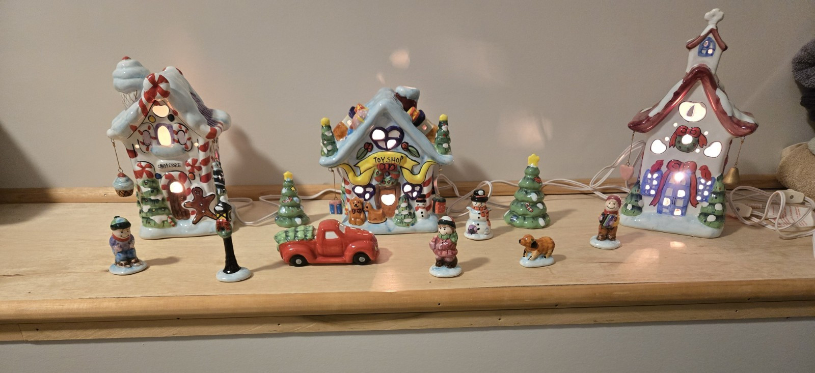Elements 12 Piece Ceramic Holiday Christmas Village Set Illuminated