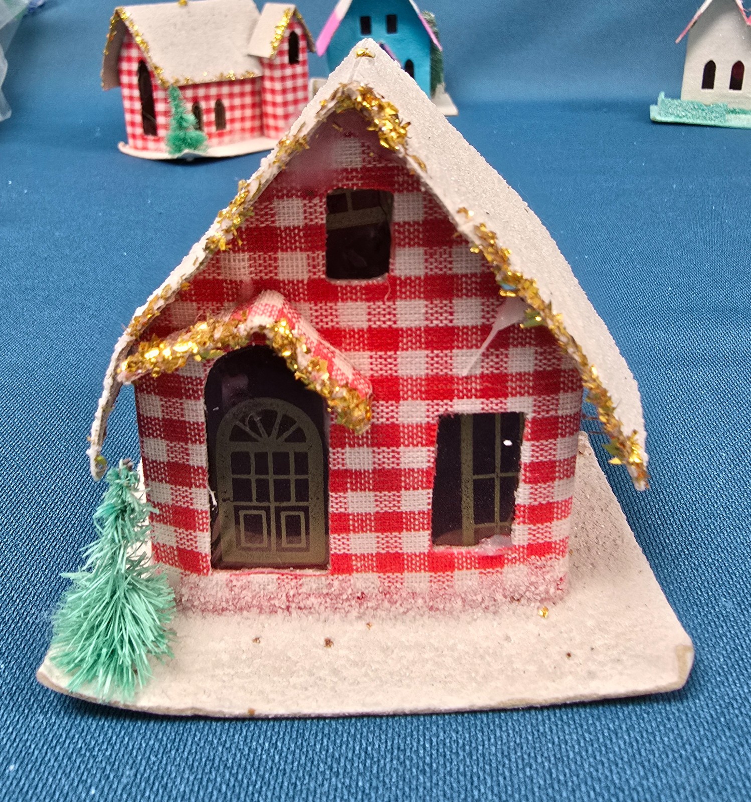 Vintage lot of 6 Putz Mica Christmas Houses Cardboard Made in Japan & Taiwan