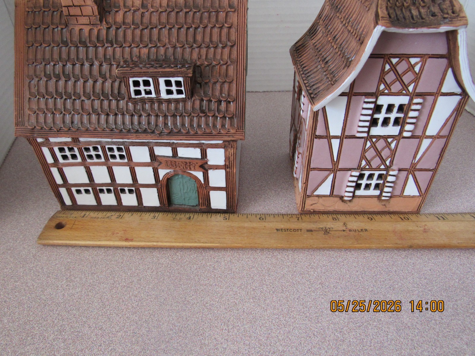 2 Ceramic Miniature House Candle Holder Midene