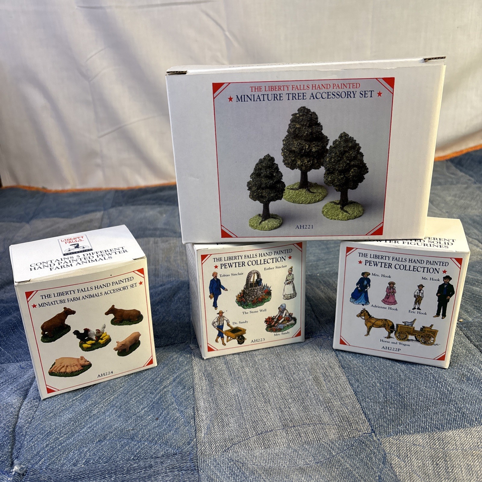 Lot of 3 Liberty Falls Americana Solid Pewter Miniature Figurines & Trees