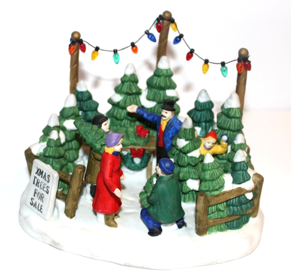 Christmas Village Display “Trees For Sale” Tree Seller 4.5″ tall Porcelain Used