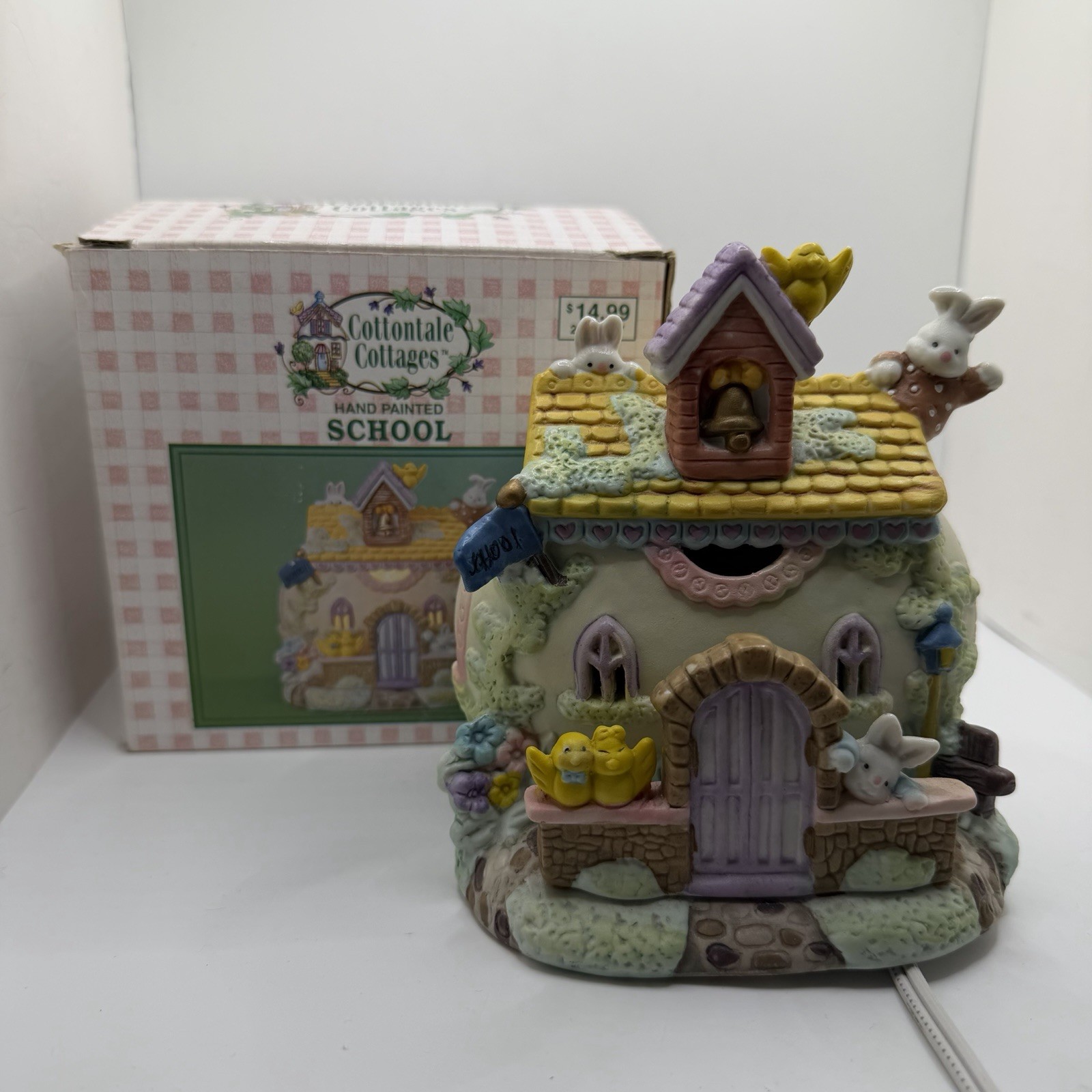 1995 Cottontale Cottages School Easter Village Hand Painted 276-1047 & Cord