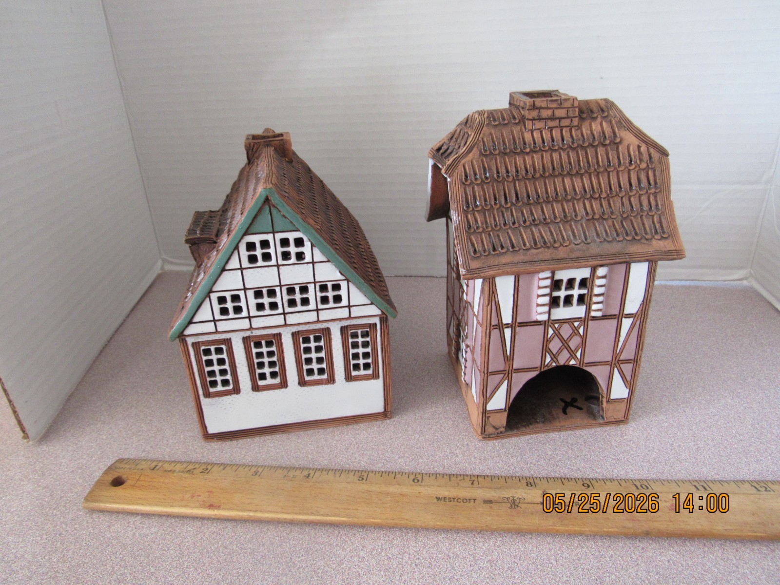2 Ceramic Miniature House Candle Holder Midene
