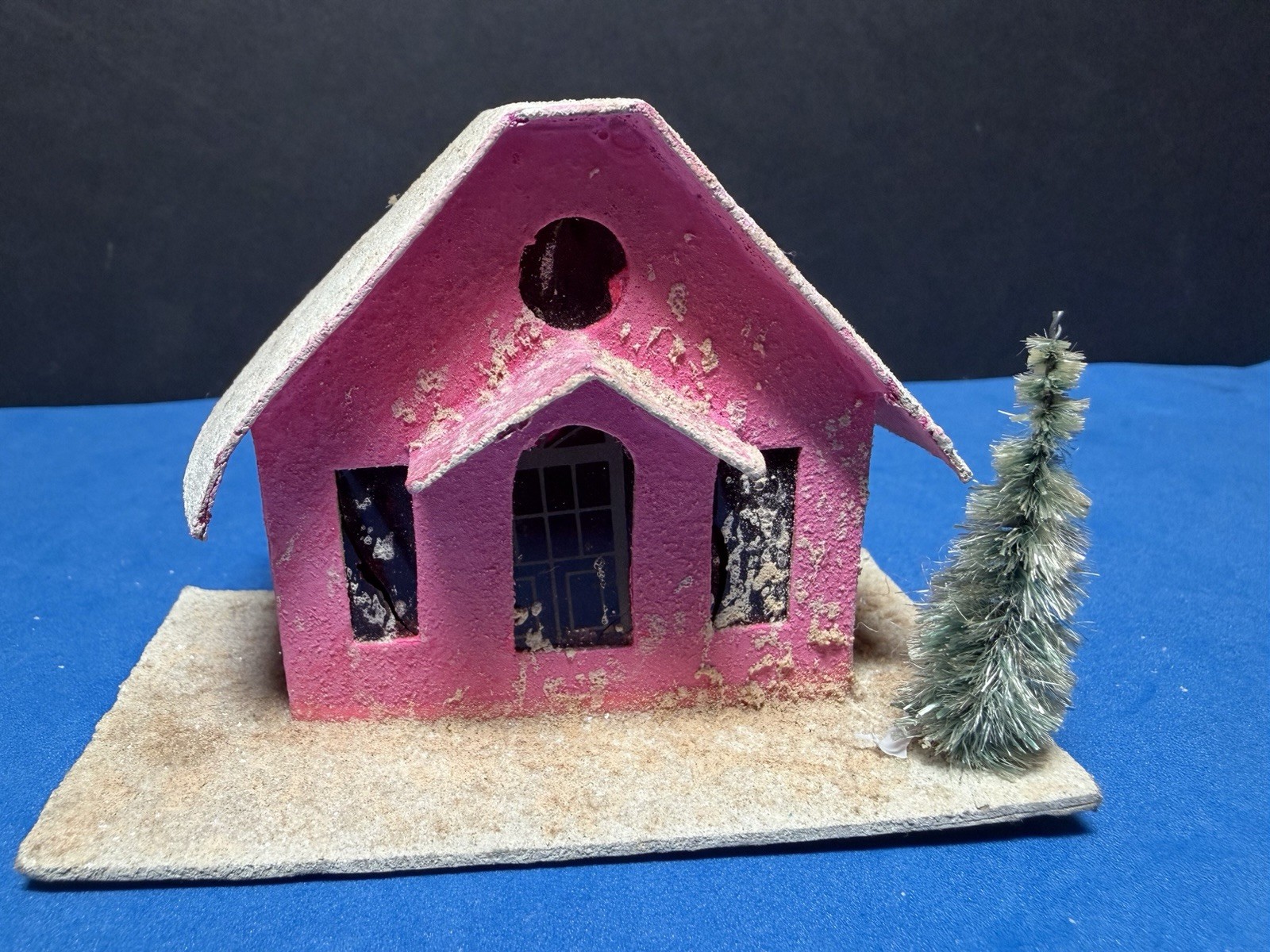 Vtg 1950s Mini Putz Houses JAPAN Christmas Village Cardboard Mica Trees Lot of 5