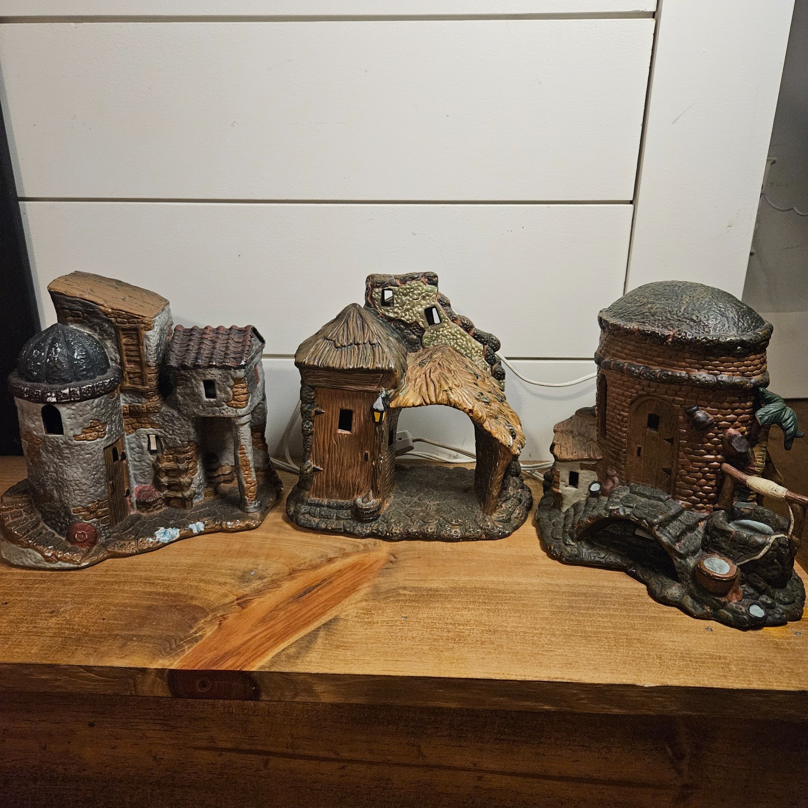 Vintage Ceramic Jerusalem Holy Land Village Buildings Lot of 3 Lighted Biblical