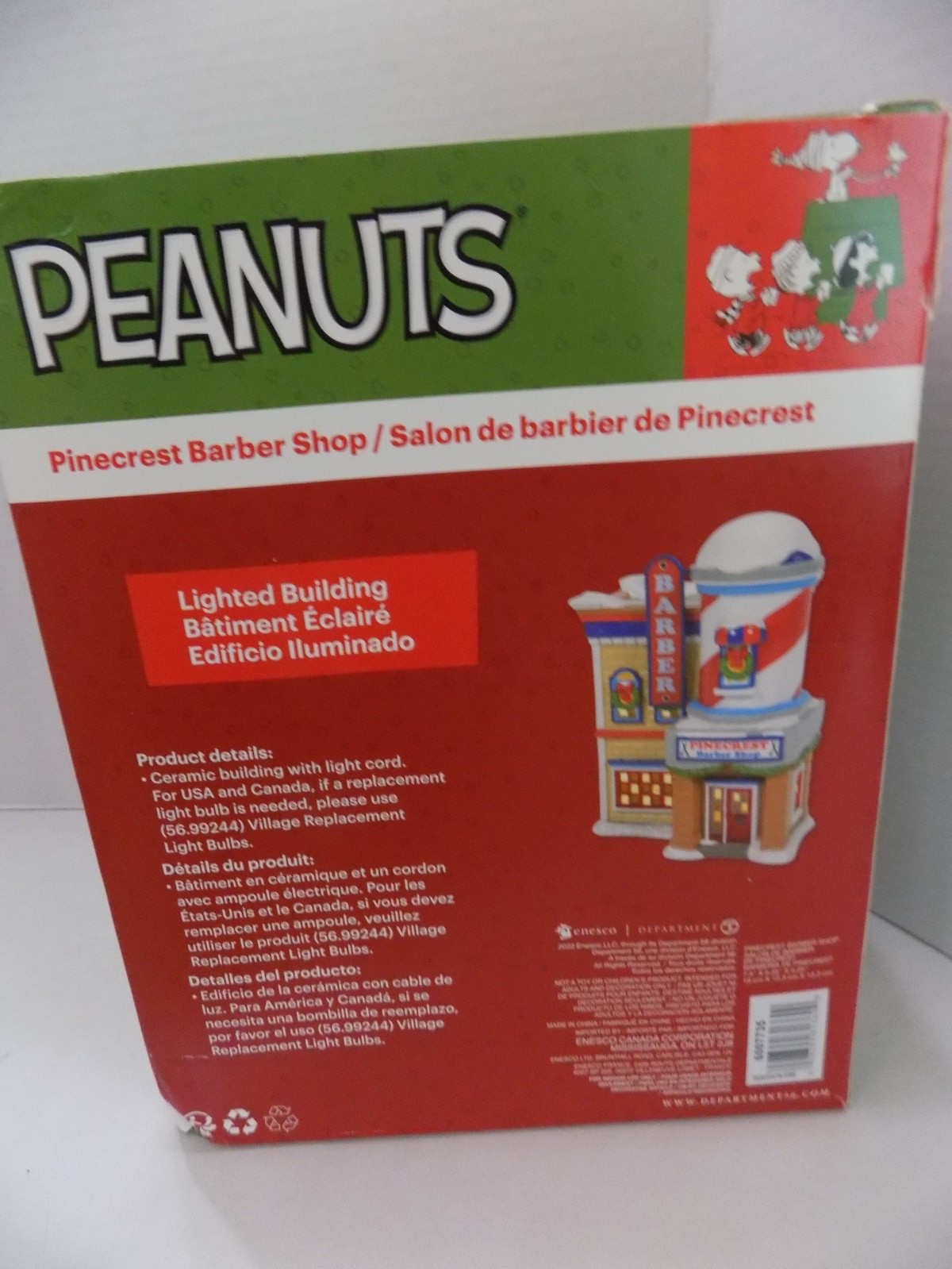 Dept 56 Peanuts Pinecrest Barber Shop #6007735 2022 NOS MIB