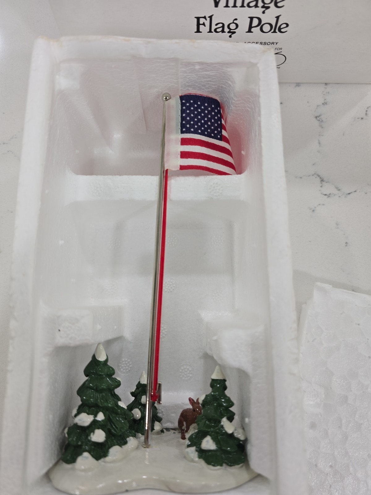 DEPT 56 Flagpole with American Flag #5177-2 Village Flag Pole Snow Bunny W/ Box