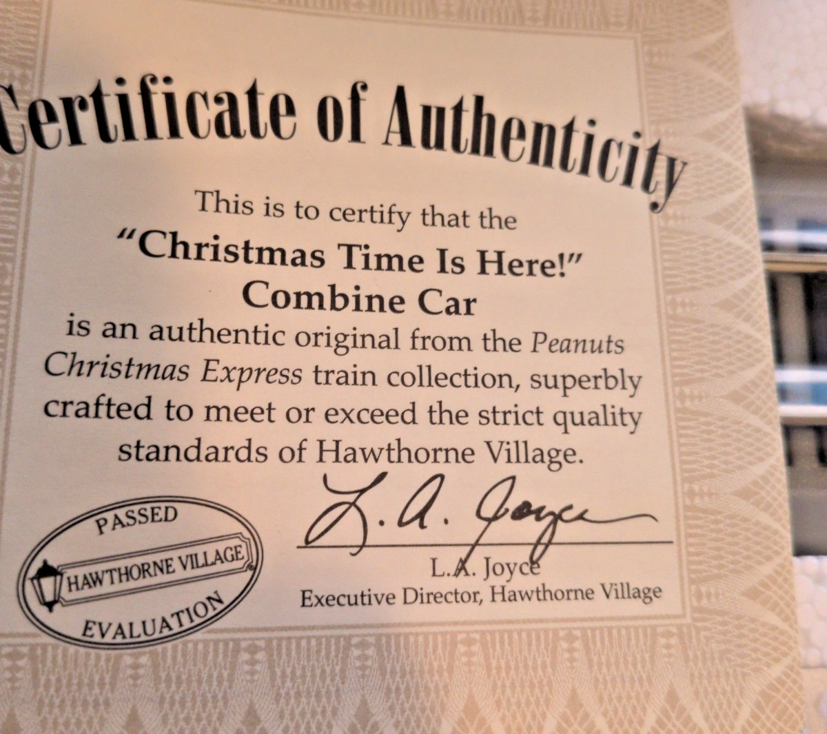 Peanuts Christmas Express Train Combine Car H. V. “Christmas Time Is Here COA