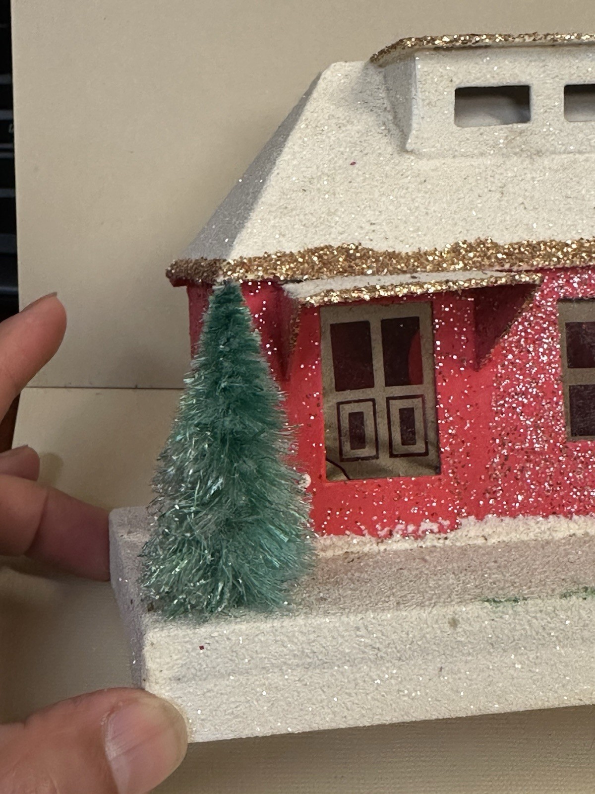 Vintage Medium Christmas Putz Village House Japan Mica Red Gold