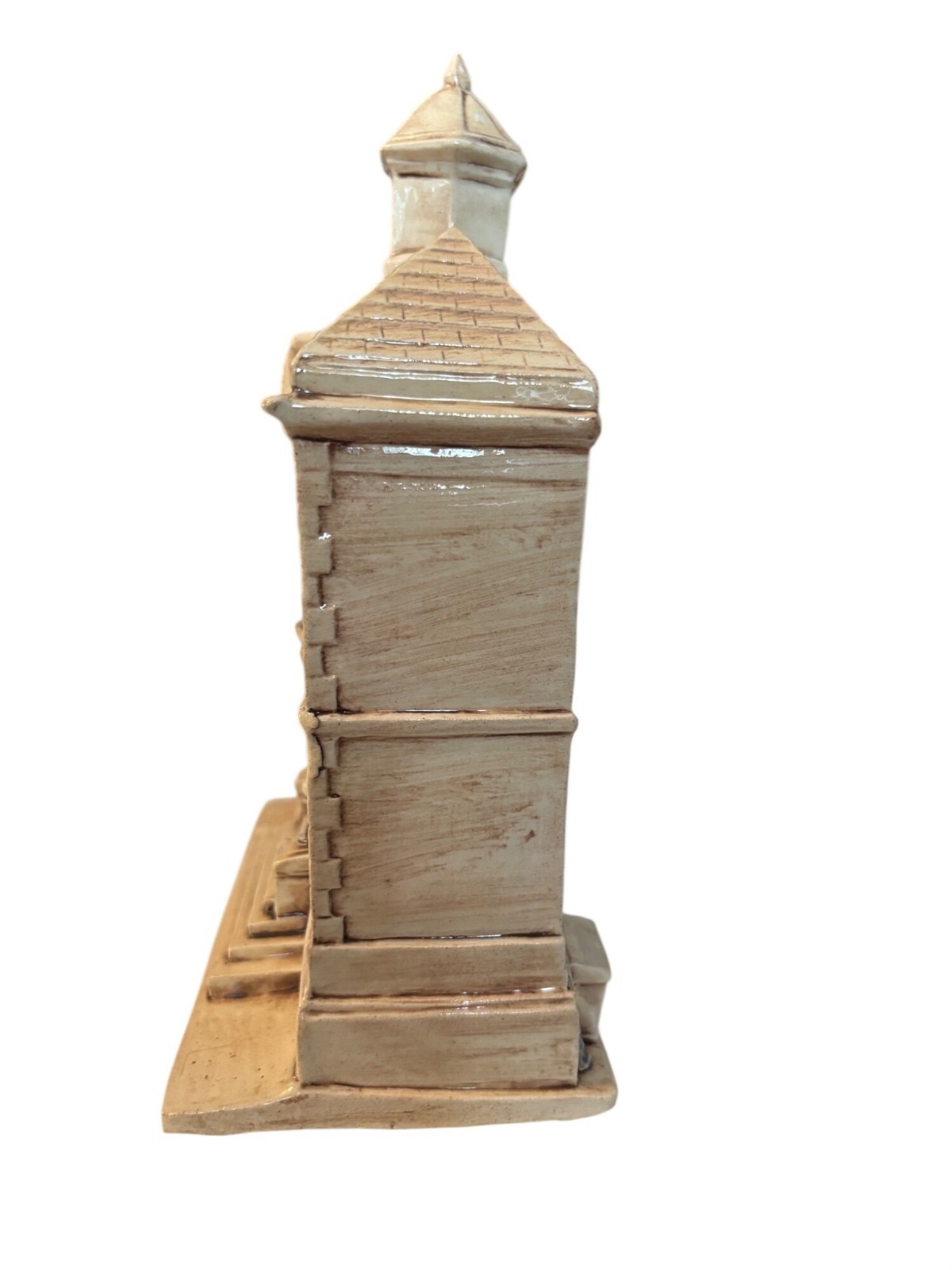 Vintage Ceramic Town Hall Building Christmas Village Décor 9” Beige & Blue Handm