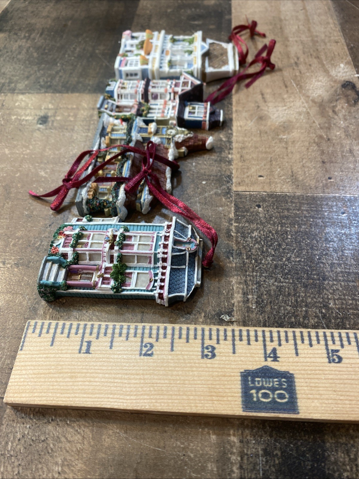 Set of 4 Vintage Victorian House 3D Ornaments Wall Hanging Hand Painted Resin