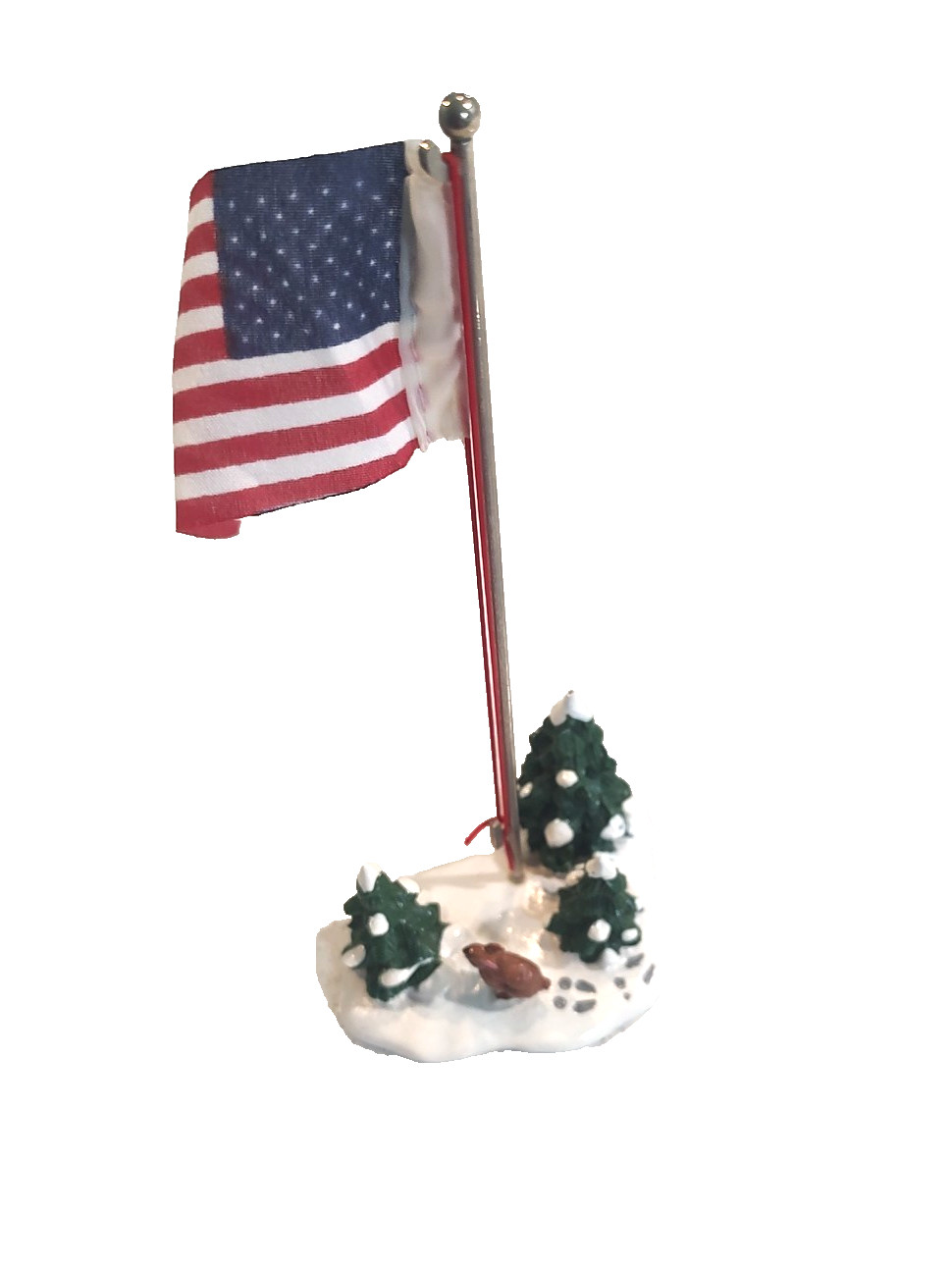 Village Flag Pole Department 56 Village Decoration bunny 7″ tall 3.5″ wide snow