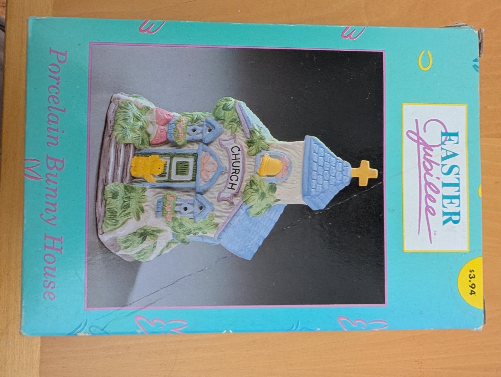 Vintage 90s Easter Jubilee Porcelain Bunny House Church Kmart Village Box