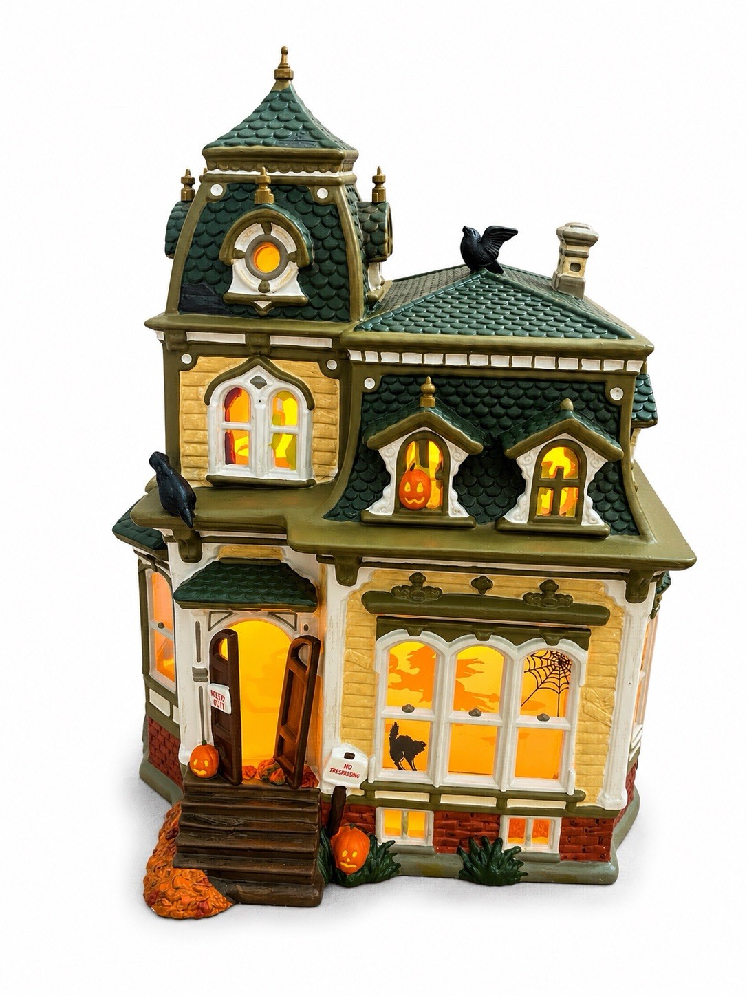 Illuminated Ceramic Halloween Haunted Mansion Village Building Decor Painted