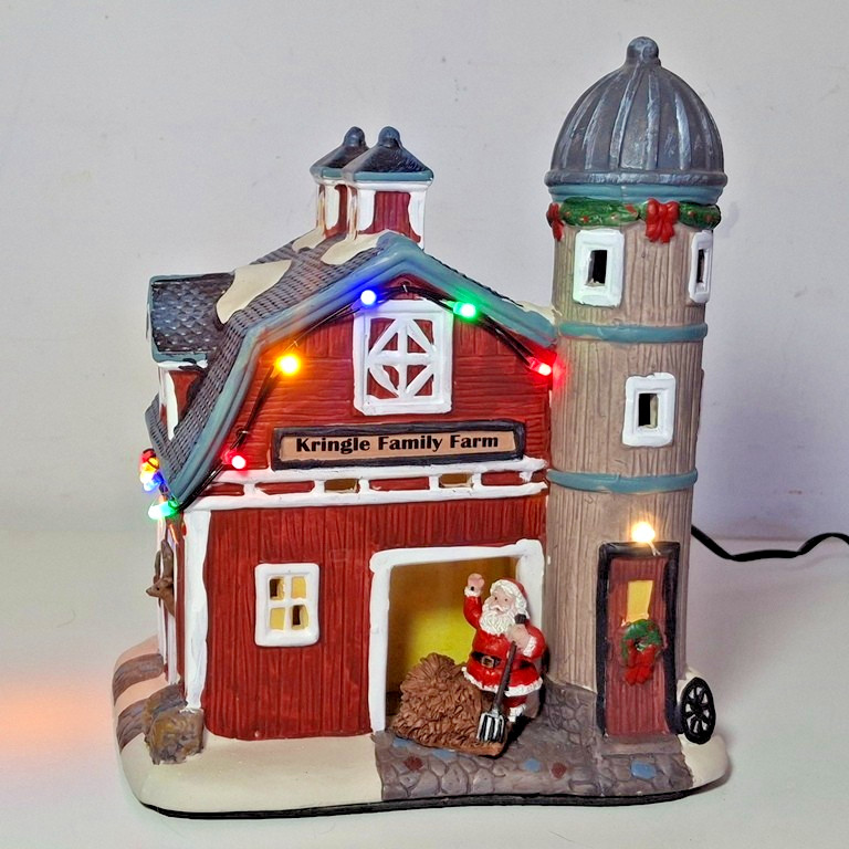 Crosslight Christmas Village Kringle Family Farm Red Barn ~ LED Lights, 8″ Tall