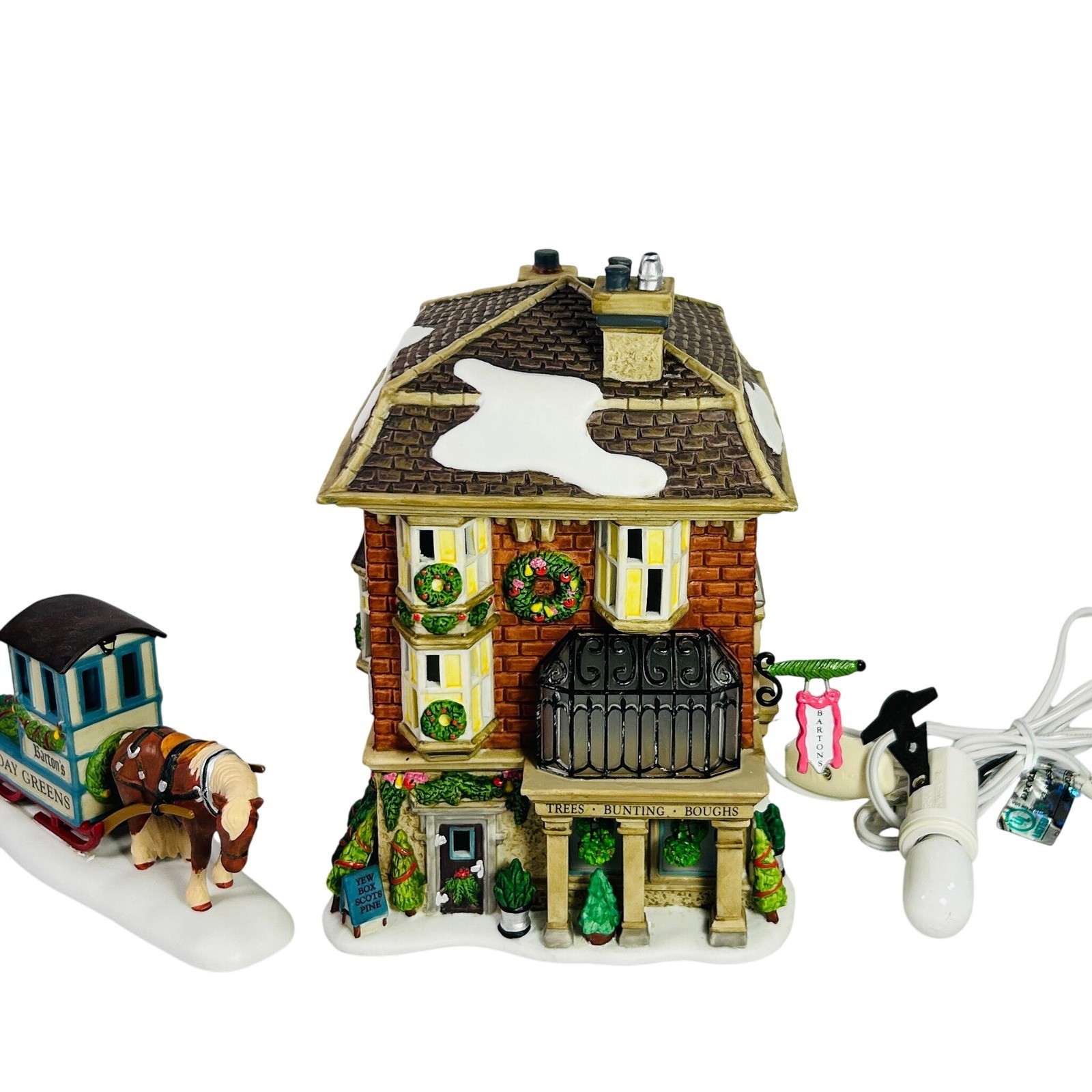 Dept 56 Barton’s Holiday Greens Dickens Village w/ Horse Sleigh Light Sign 2008