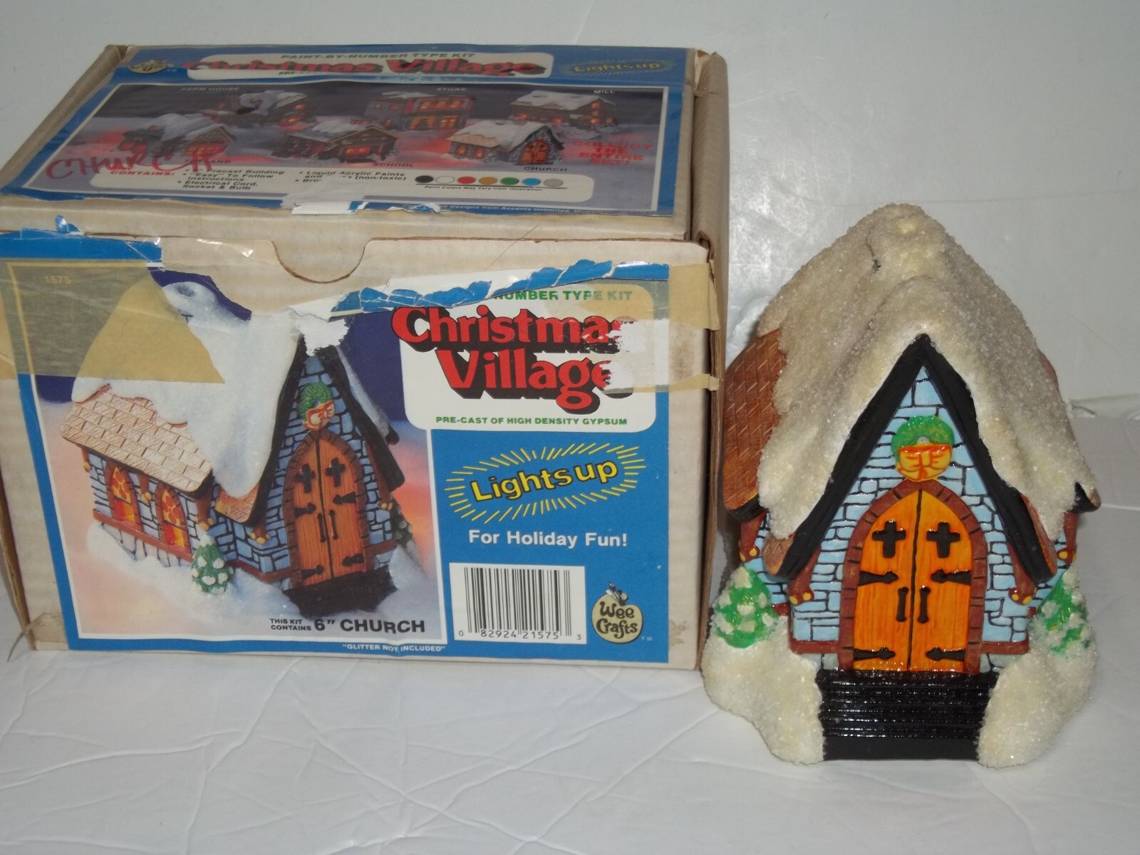 Wee Crafts Vintage Christmas Village CHURCH 1996 hand painted plaster