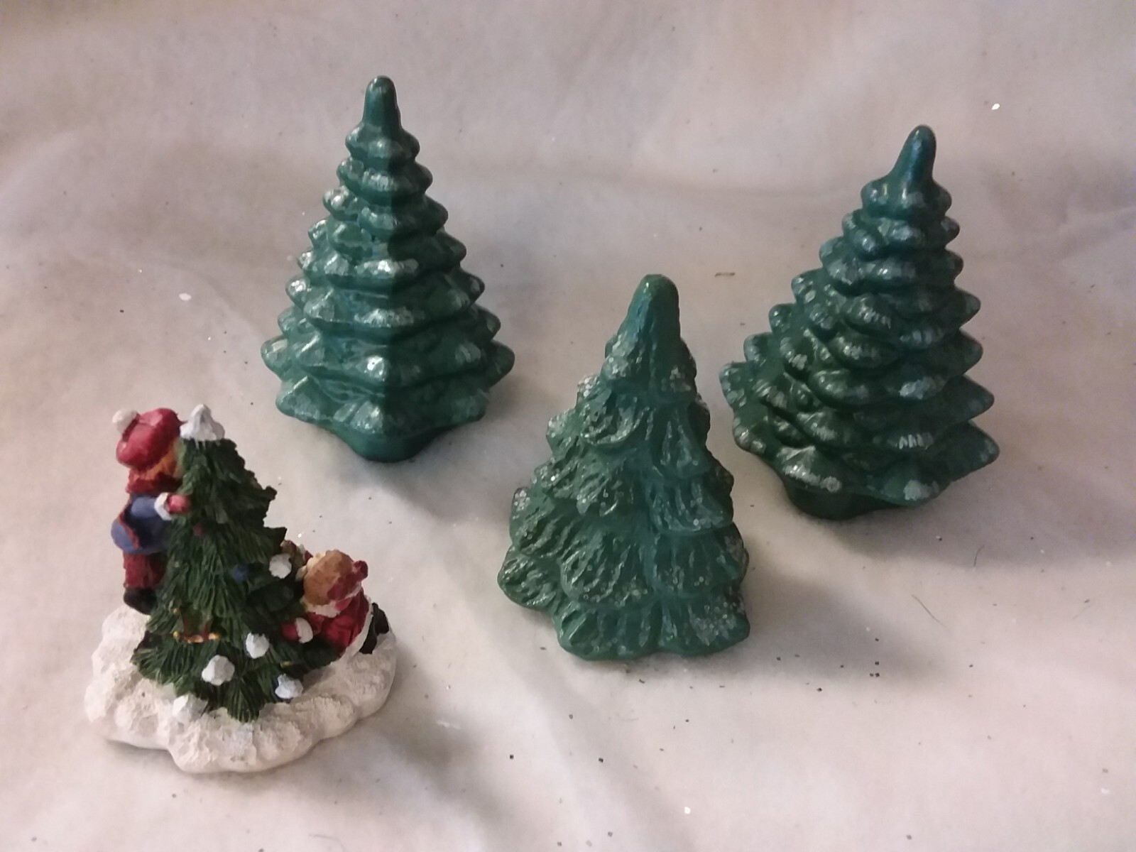 4 Vintage Ceramic Evergreen Trees Christmas Village Accessories Hand Painted