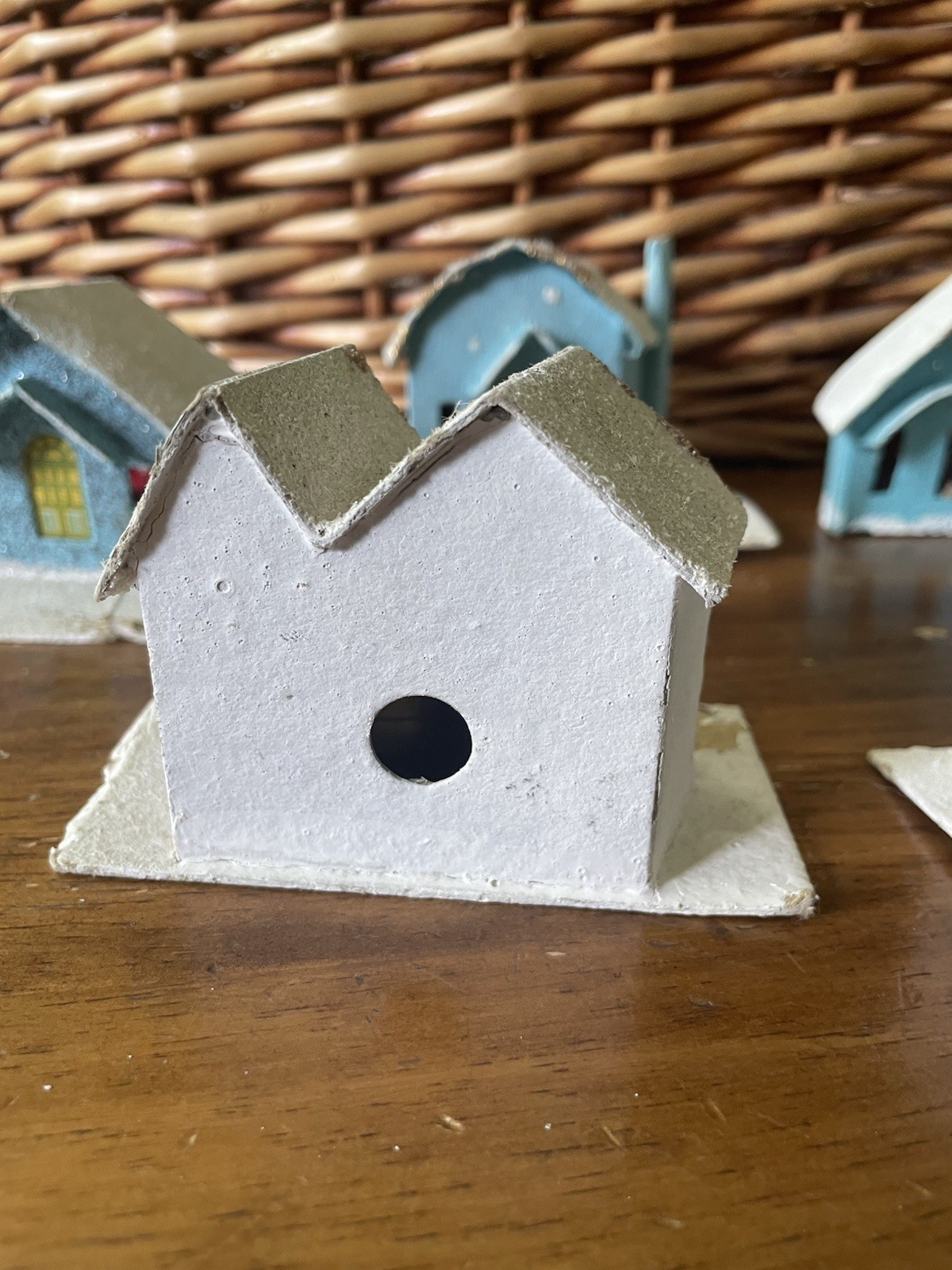 Vintage Lot 6 Japan Putz Cardboard Houses Miniature Church Village Mica
