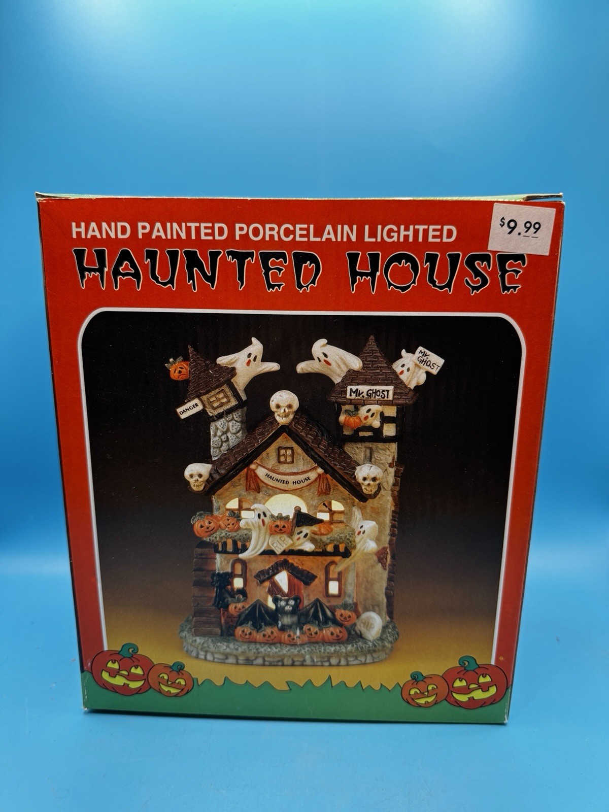 Four Star Haunted House Porcelain Lighted 1994 Halloween Ghost Skulls Vintage