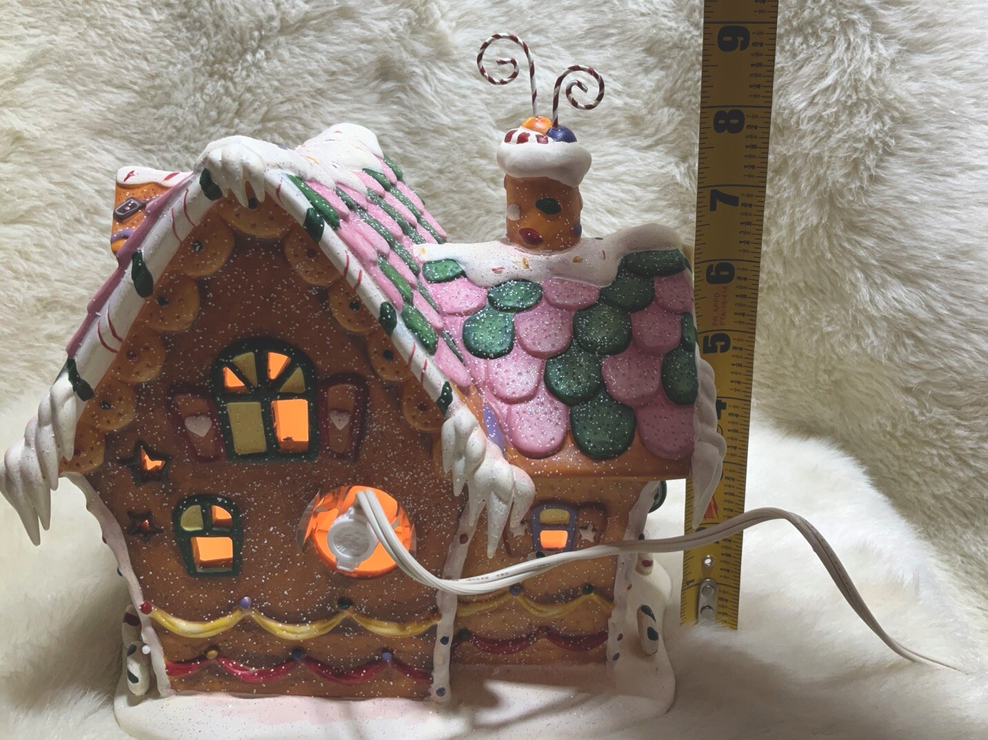 Vintage Hand painted Porcelain Lighted Gingerbread House Christmas Decoration