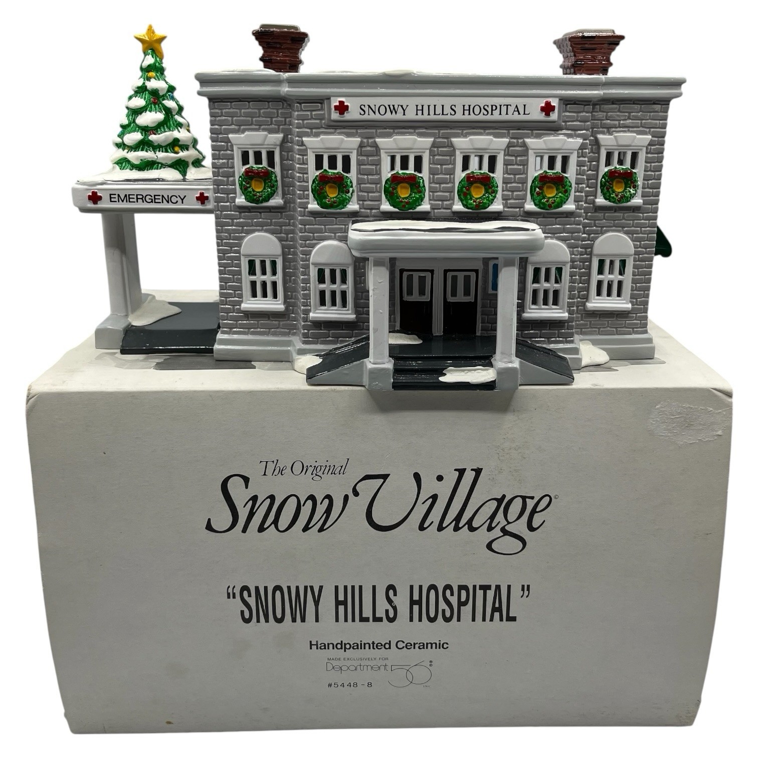 Retired 1993 Dept 56 Lighted Christmas Snow Village Snowy Hills Hospital 5448-8