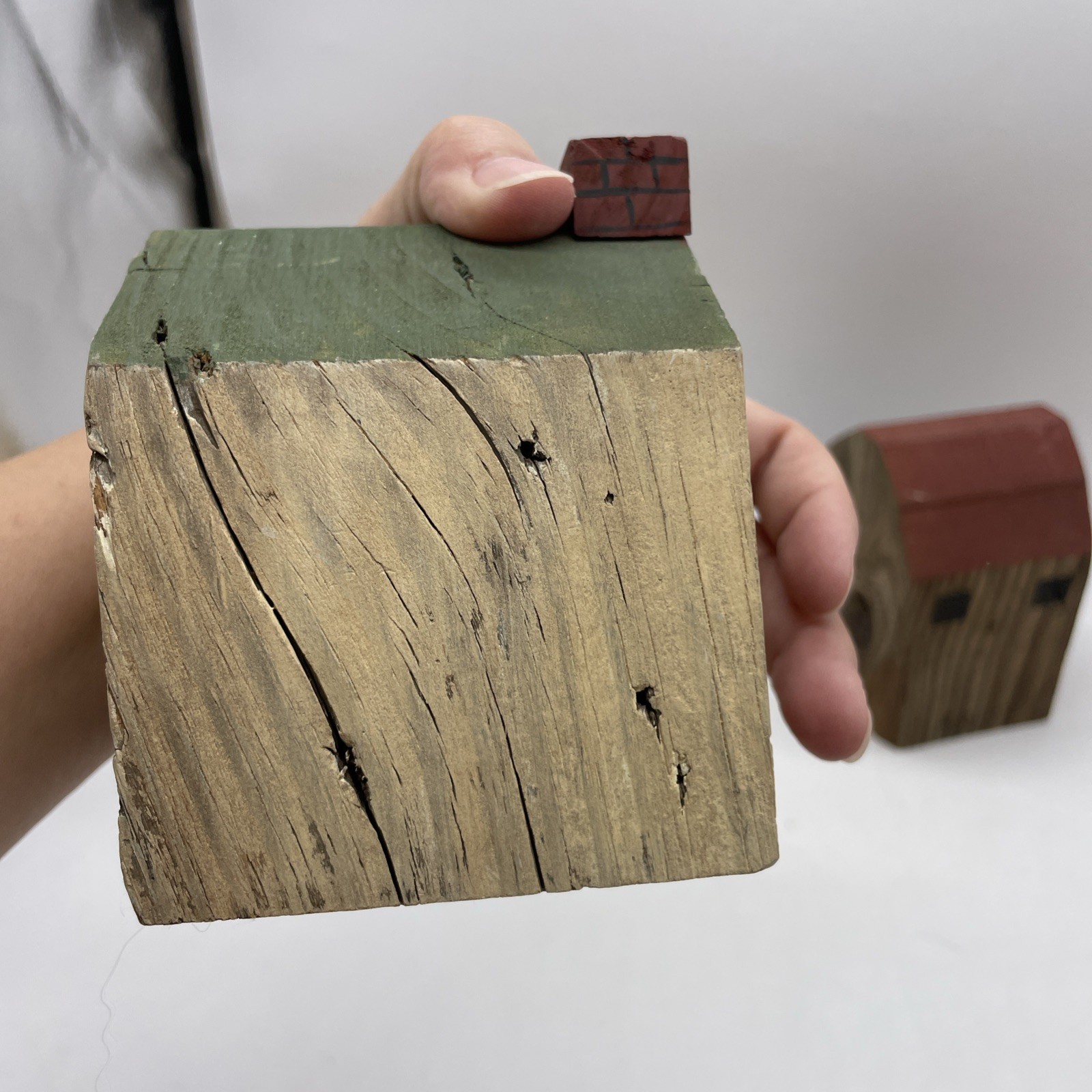 Primitive Mini Buildings Block Wooden House Church Barn Folk Art Lot Of 3 – 1988