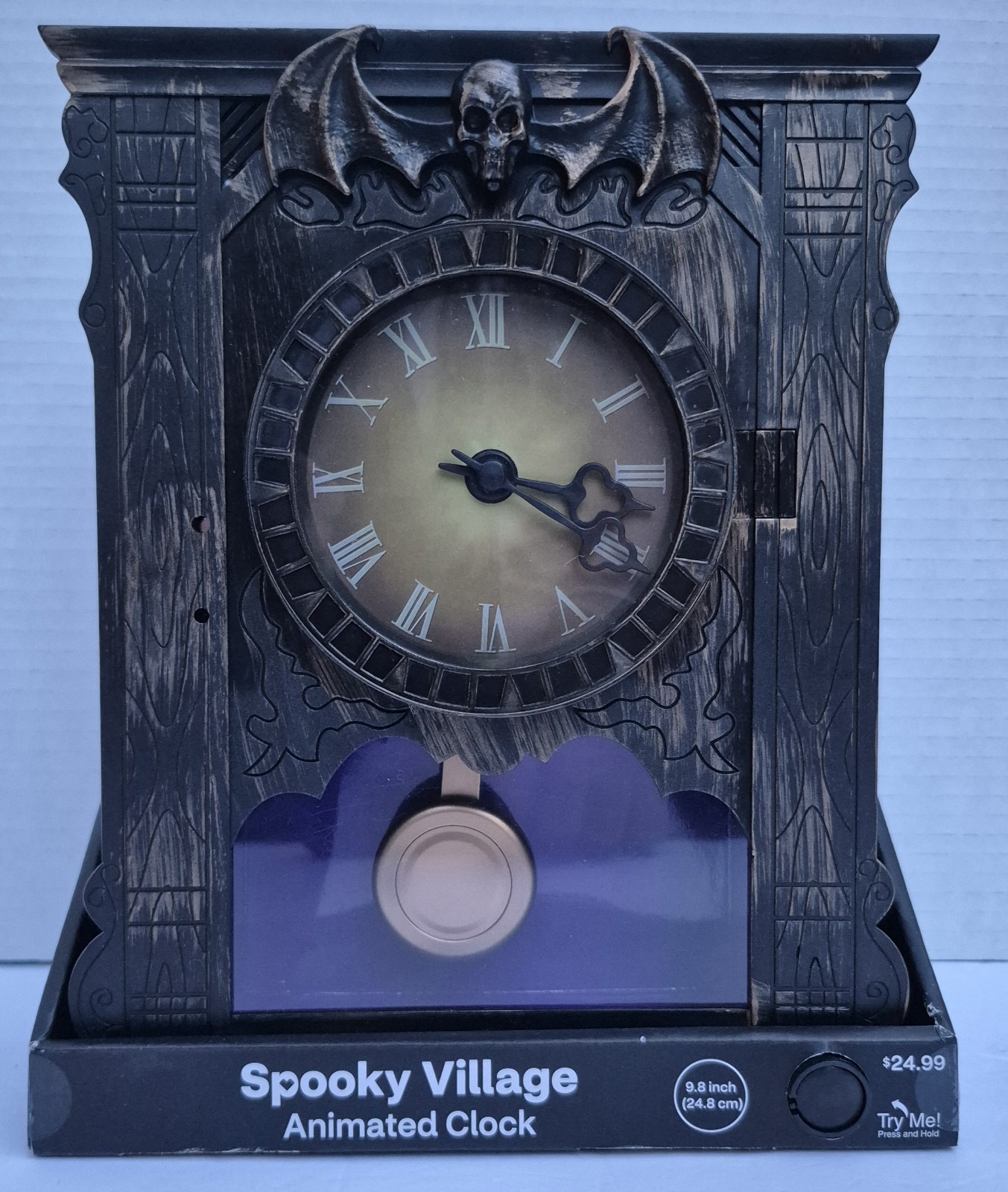 😨Spooky Village Animated Clock With Sound Motion Activated New😨