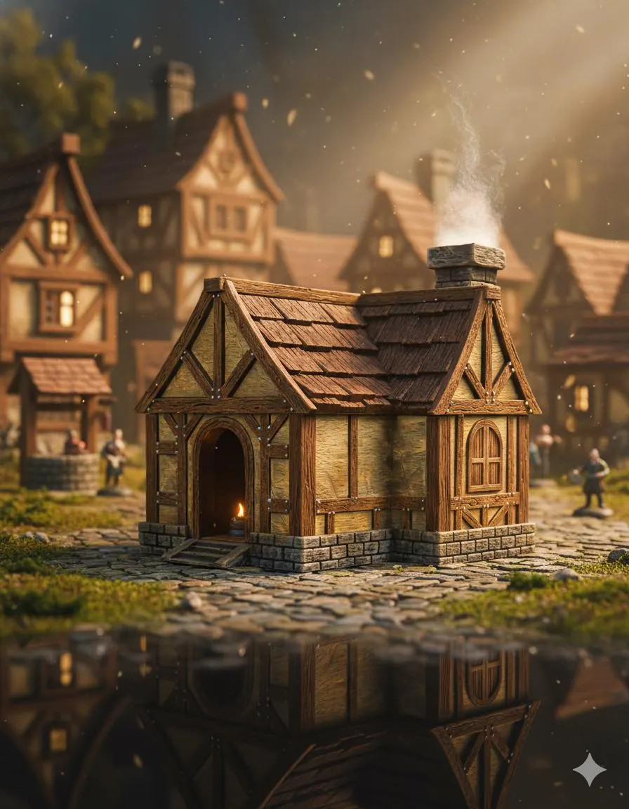 Hand Painted Village House 3D Printed Miniature Diorama Decor