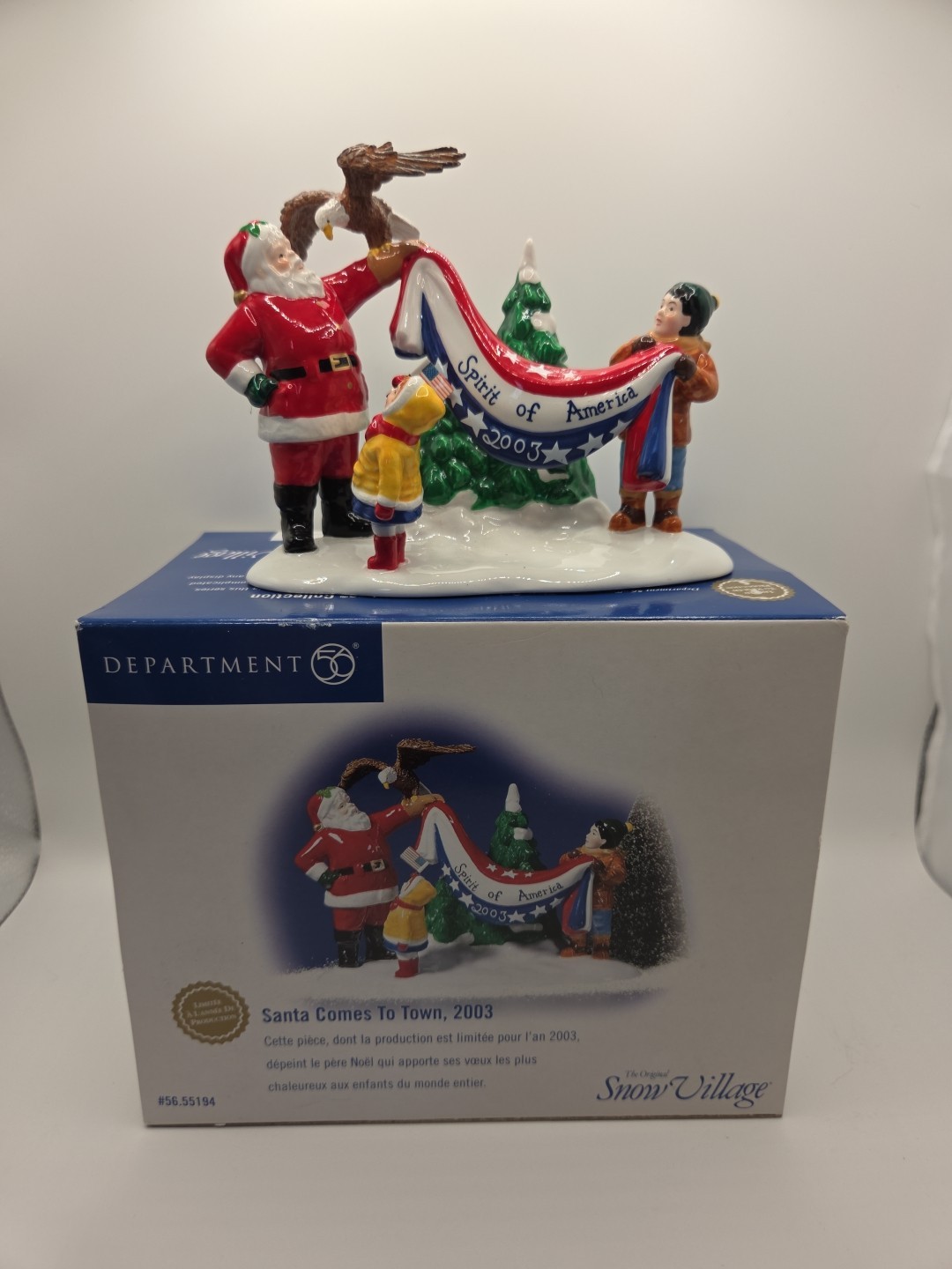 Dept 56 Snow Village Santa Comes to Town 2003 Spirit of America New W/Box