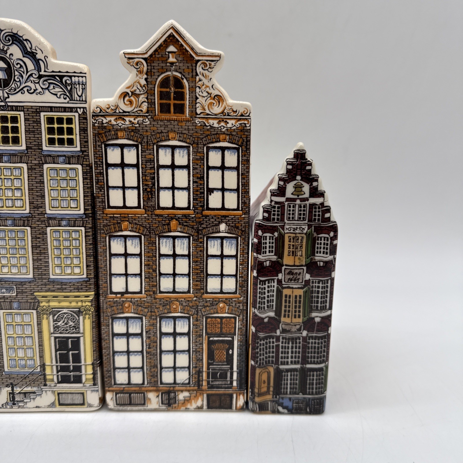 Polychroom Canal Houses Hand Painted Holland Delfino Amsterdam Set of 4 FLAWED