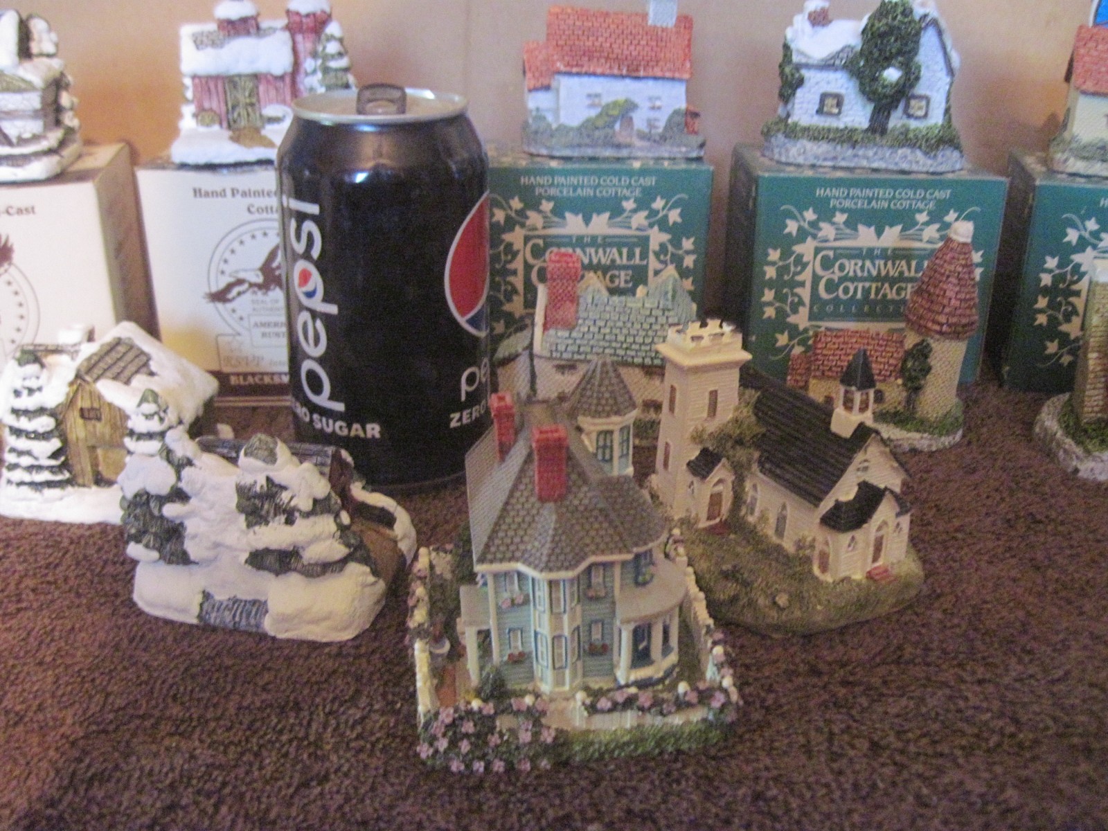 14 Miniature Ceramic? Cottages from Several Collections: Cornwell / American Rus