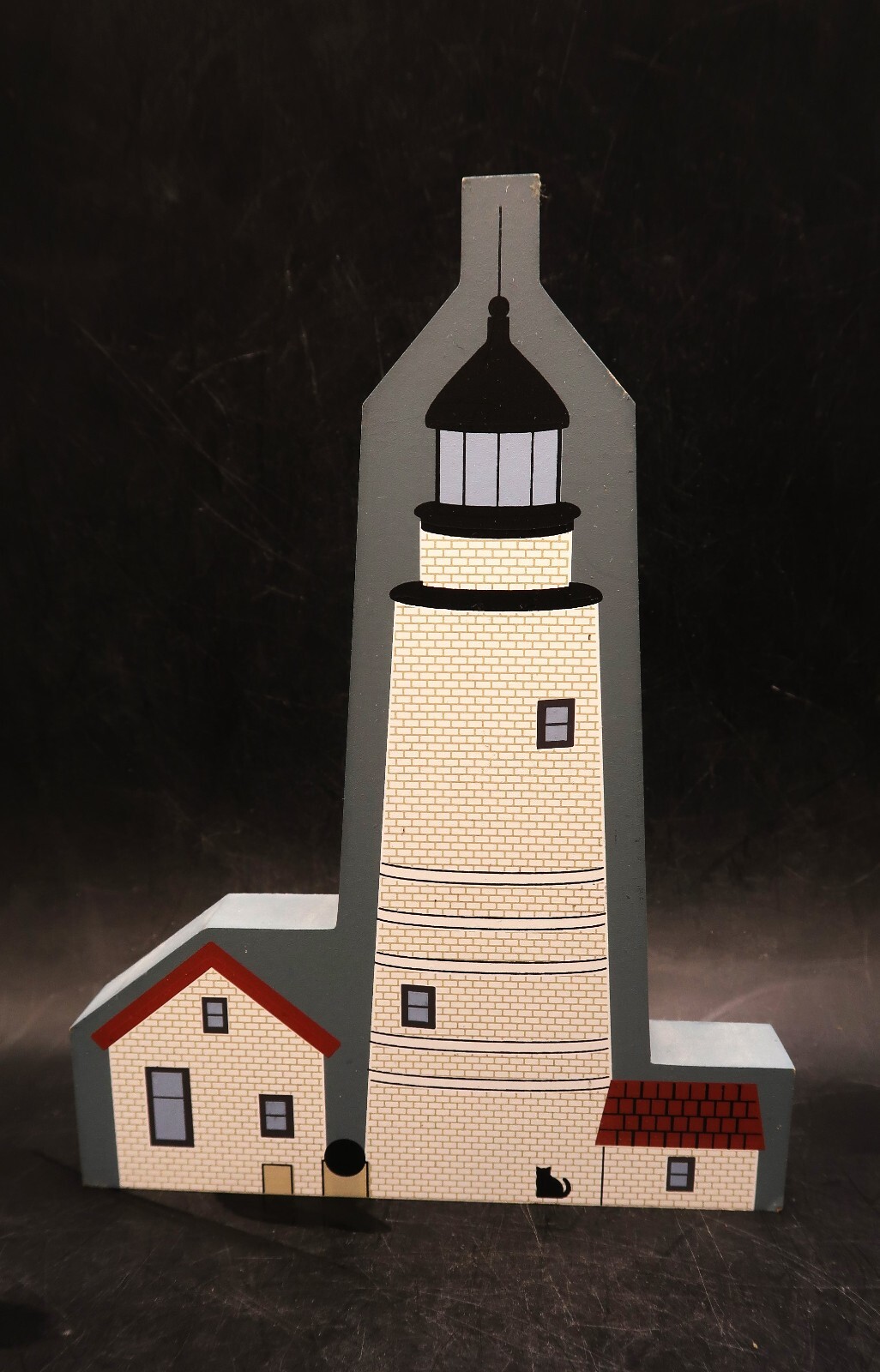 Boston Light wood block Lighthouse; Cat’s Meow; Boston, MA ; signed Faline 96