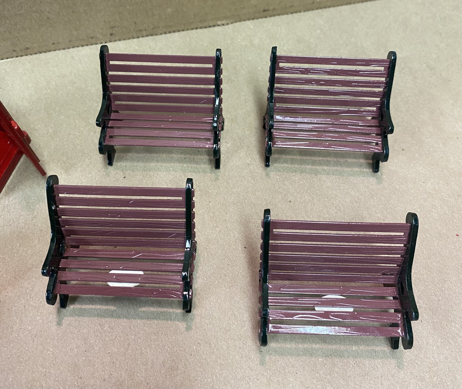 Miniature, Metal Village Accessory Lot-4 Benches, 2 Mailboxes & A Phone Booth