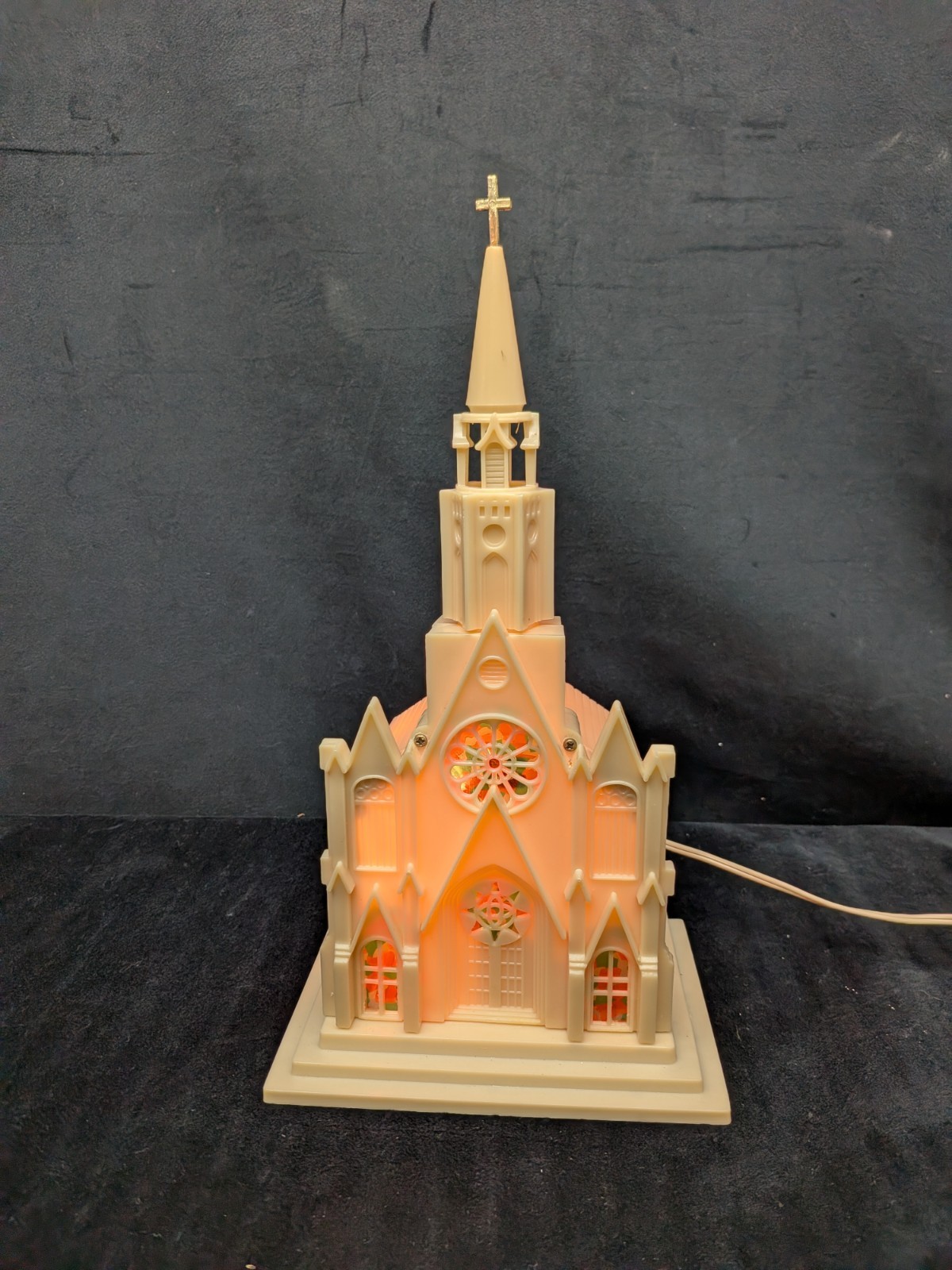 Vintage 50’s Raylite Electric Corp Lighted Musical Church Cathedral Christmas