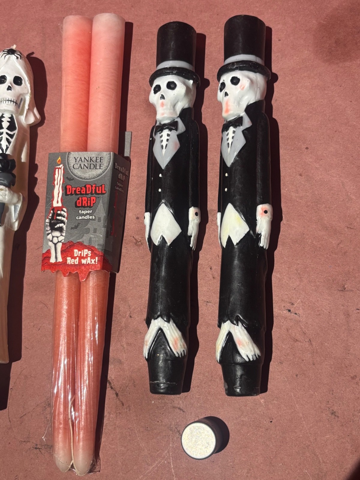 8-10″ SKELETON BRIDE & GROOM Taper red wax Candle sticks dreadful drip Halloween