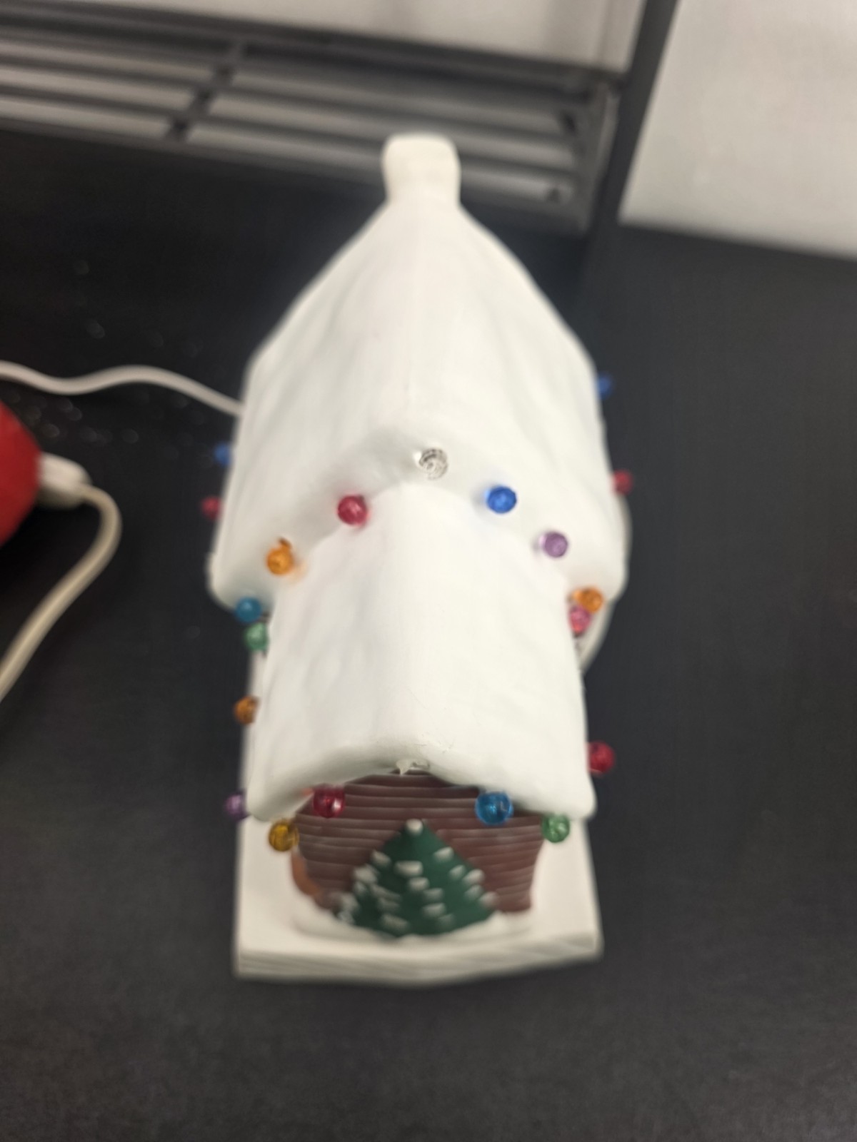 Vintage Hand Painted Ceramic Christmas House Lighted Peg Light Village Decor 8″