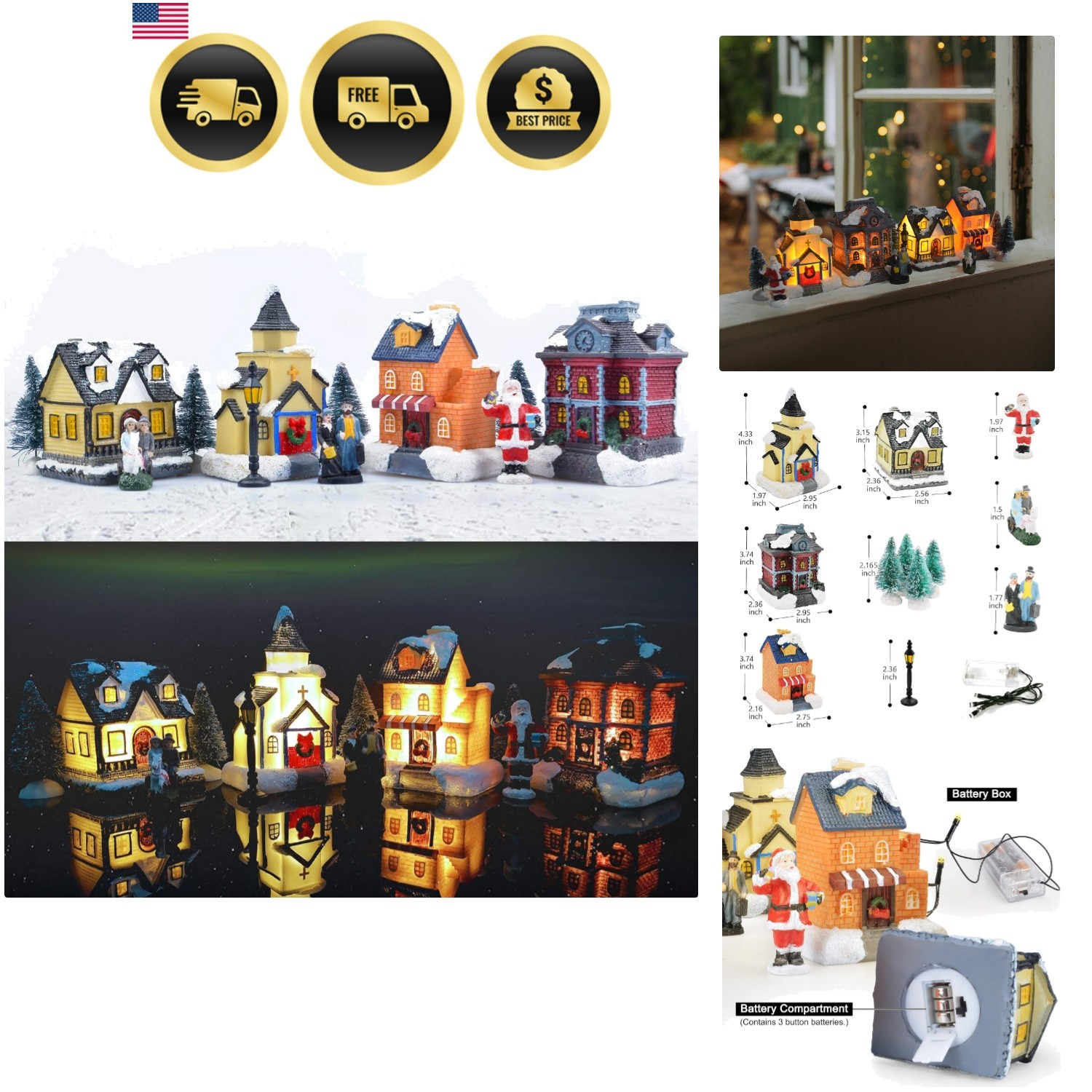 Christmas Village Sets-Christmas Decorations,LED Lighted Christmas Village Ho…