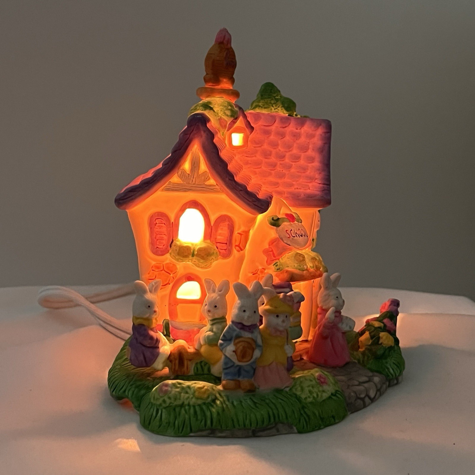Cottontale Cottages Easter Village School Porcelain Lighted House *READ- Repair