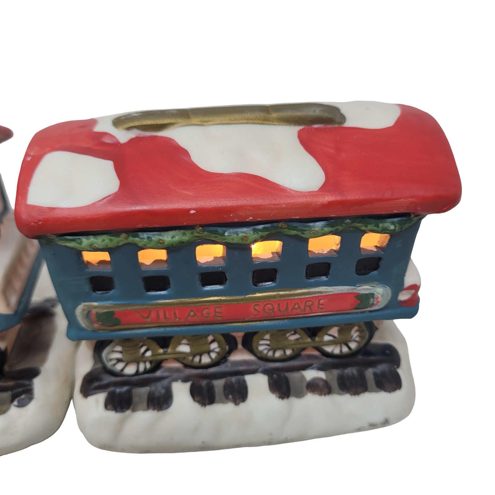 Christmas 1997 Village Square Lighted 3 Piece Ceramic Train Set Mervyn’s working