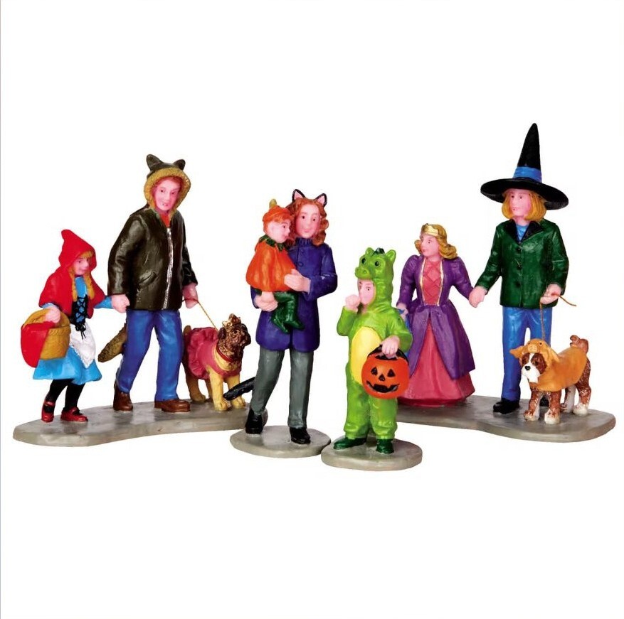 Lemax TRICK OR TREATING FUN Set of 4 # 42217 Halloween Spooky Town Village NEW