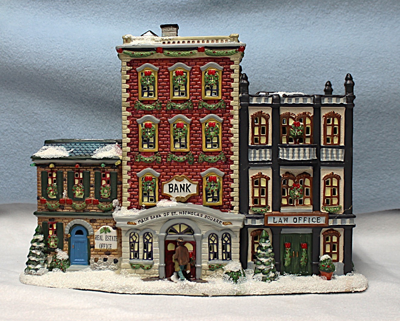 St. Nicholas Square Christmas Village Downtown Businesses Light W/ Box MINT Cond