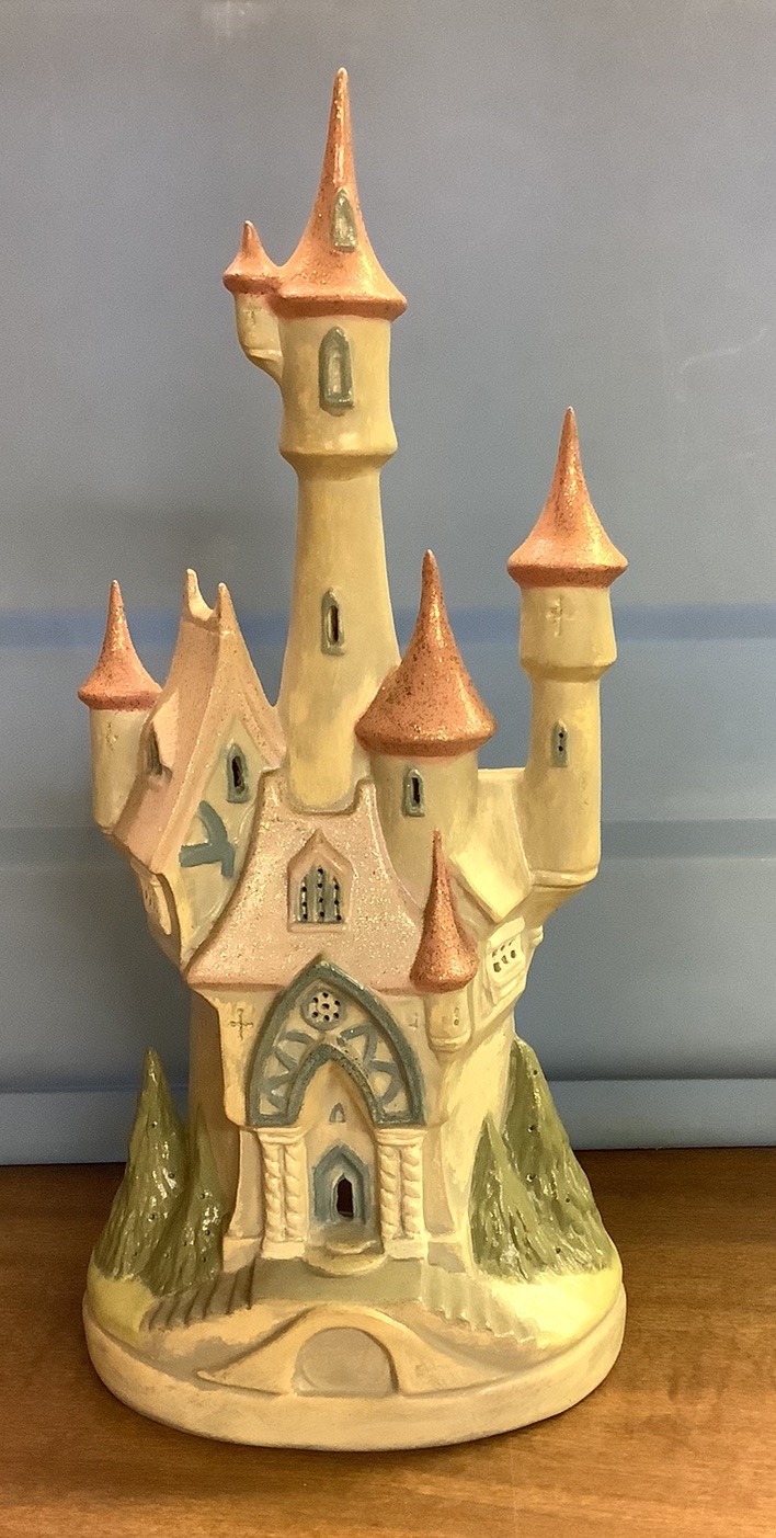Vintage 1990s Ceramic lighted village castle multi-colors hand painted NO CORD