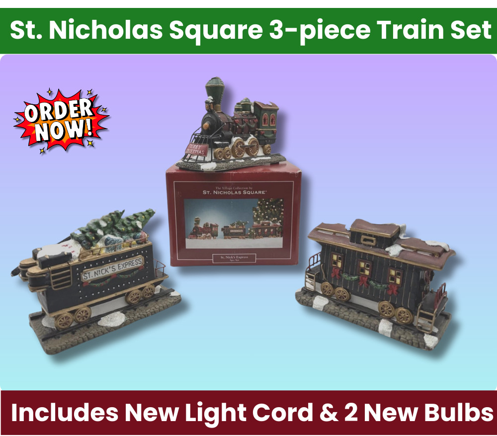 2003 St. Nicholas Square St. Nick’s Express Train Set 3 Pc w/ Box + New Cord