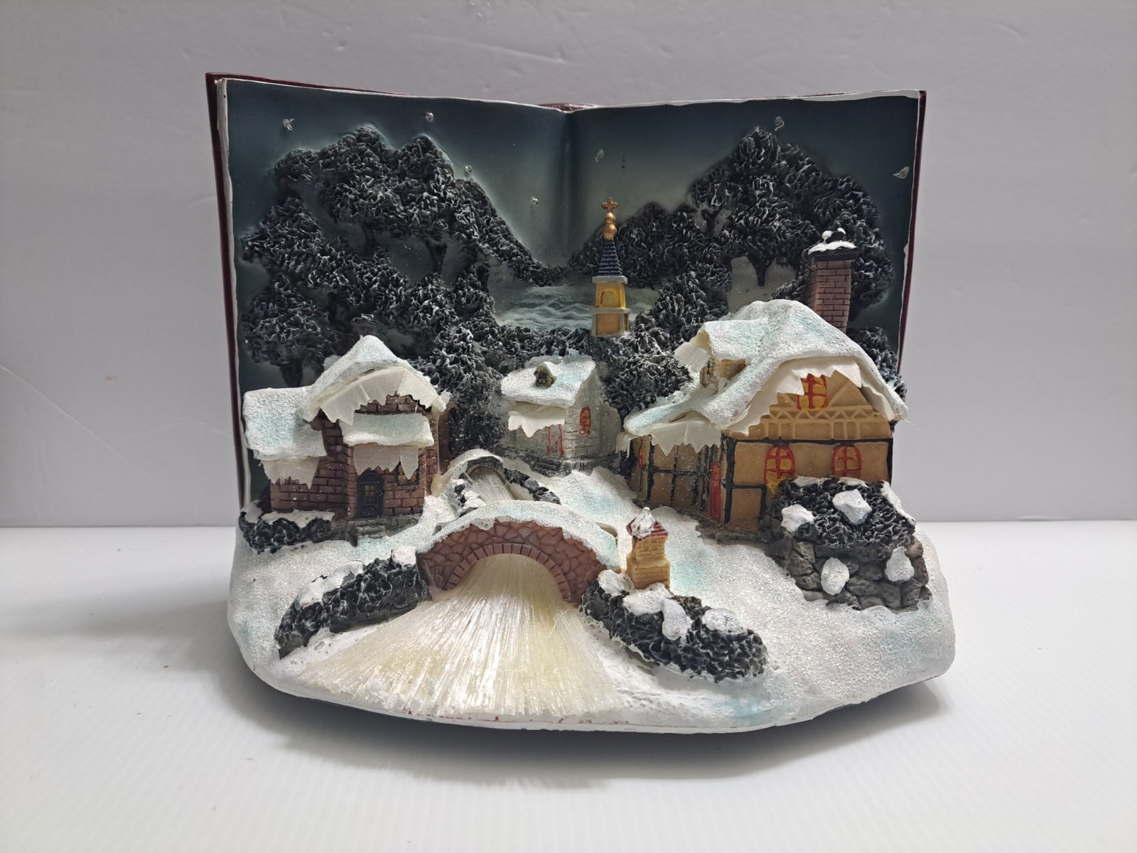 Fiber Optic Light-Up Christmas Village Book Nook – Color Changing Scene