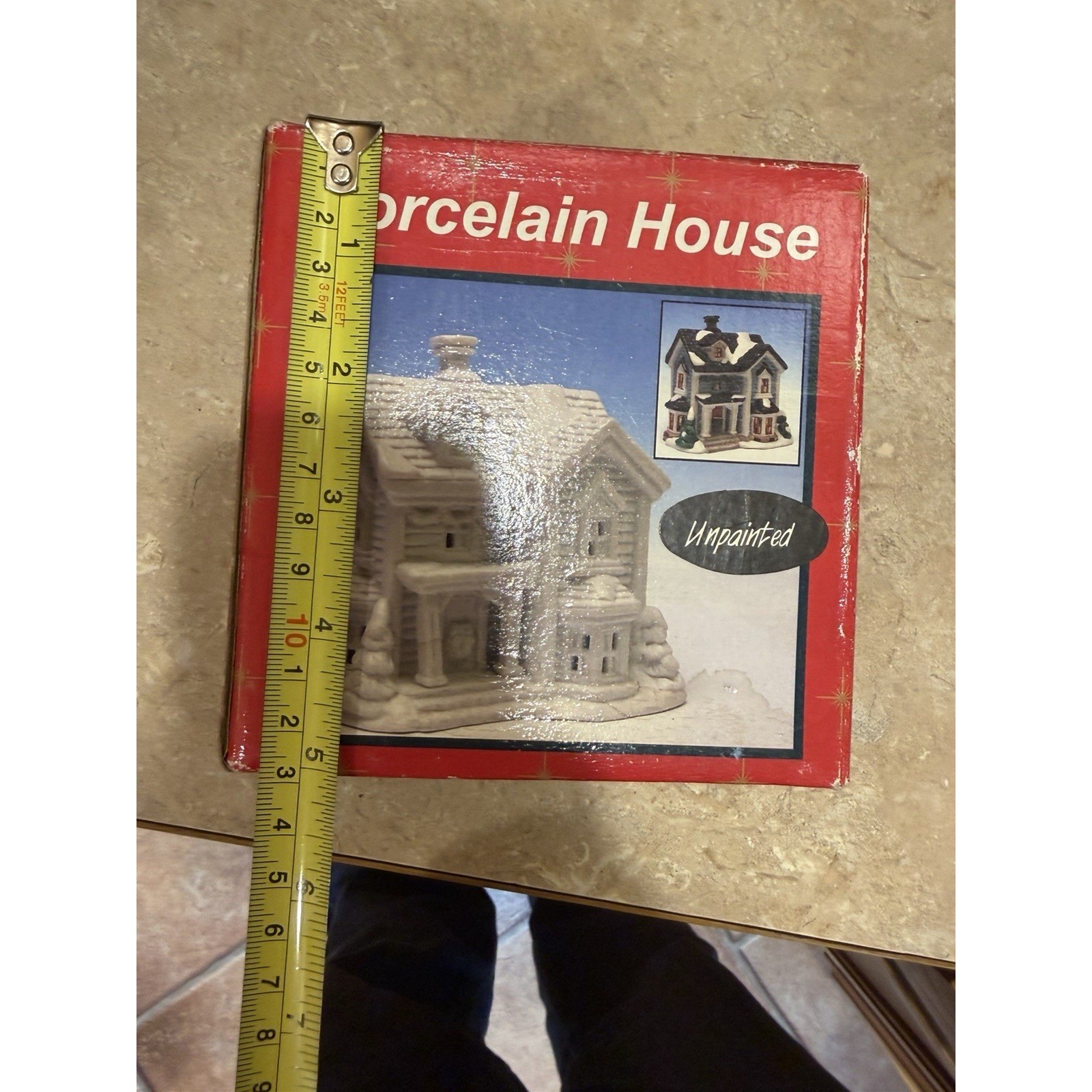 Porcelain Unpainted House Christmas Village Medium Boxed 7x7x4 Inches