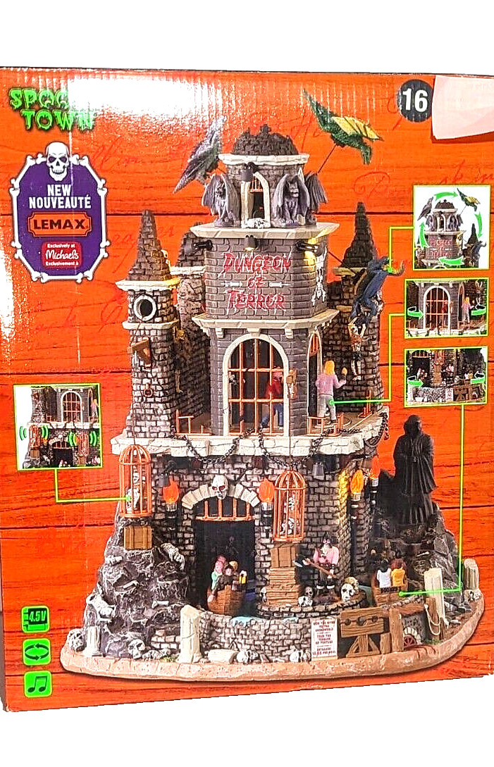 Lemax Spooky Town Dungeon of Terror Dragon Skeletons Animated Light Sound #35009