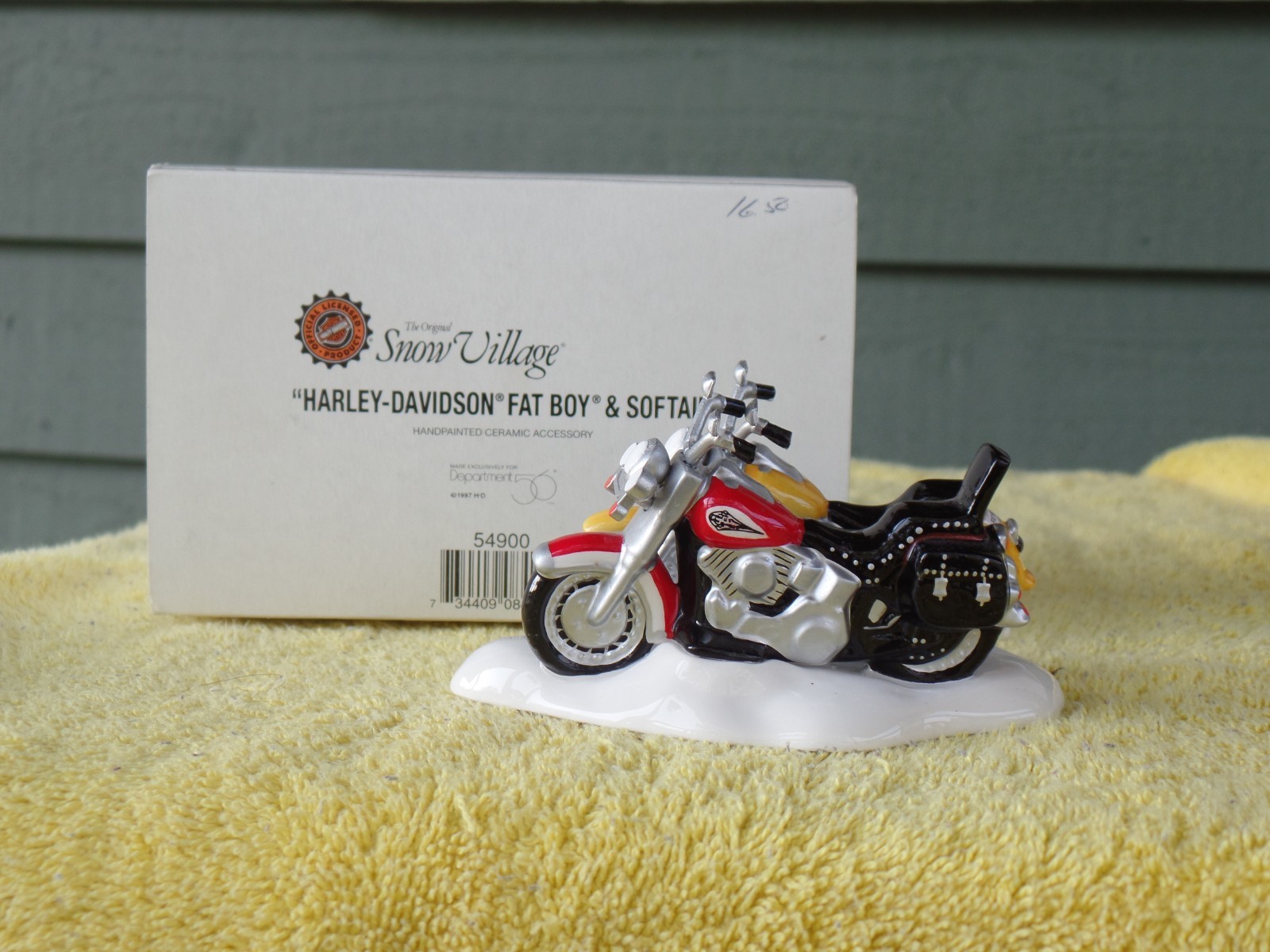 Dept 56 Harley Davidson #54900 Fat Boy and Soft Tail Red and Yellow Motorcycles