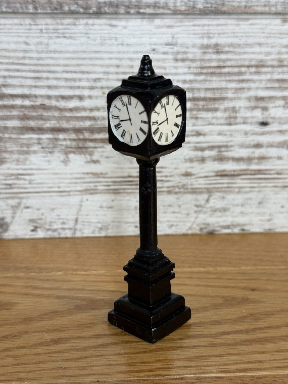 Vintage Street Clock Christmas Village Accessory 4 3/8” Tall Black 4-Sided