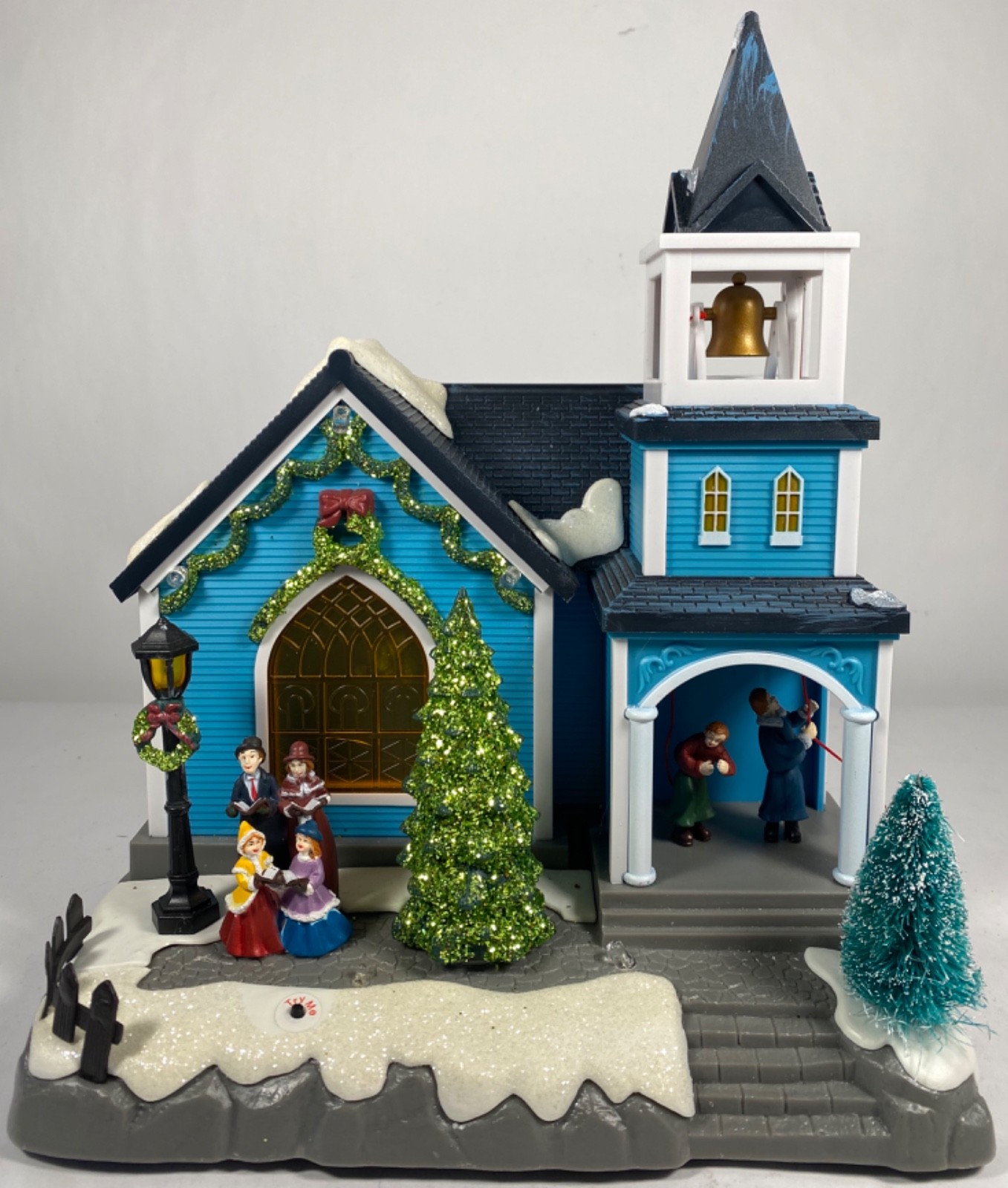 VINTAGE ELUCEO CHRISTMAS VILLAGE ANIMATED LED LIGHTED & MUSICAL CHURCH C63639